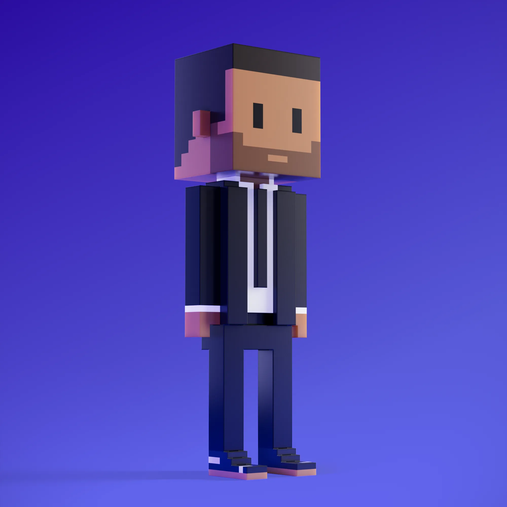Meebits are 20,000 unique 3D voxel characters created by a custom generative algorithm.