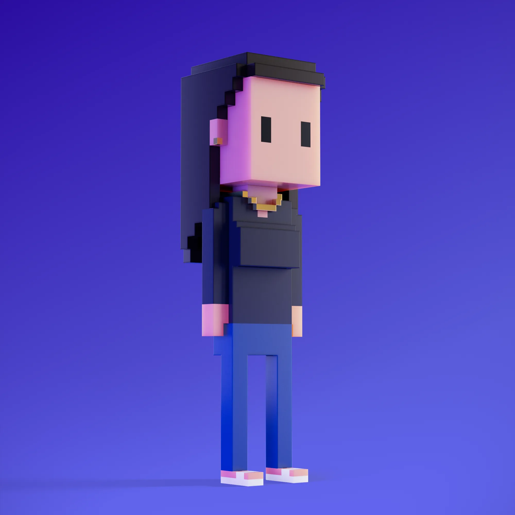 Meebits are 20,000 unique 3D voxel characters created by a custom generative algorithm.