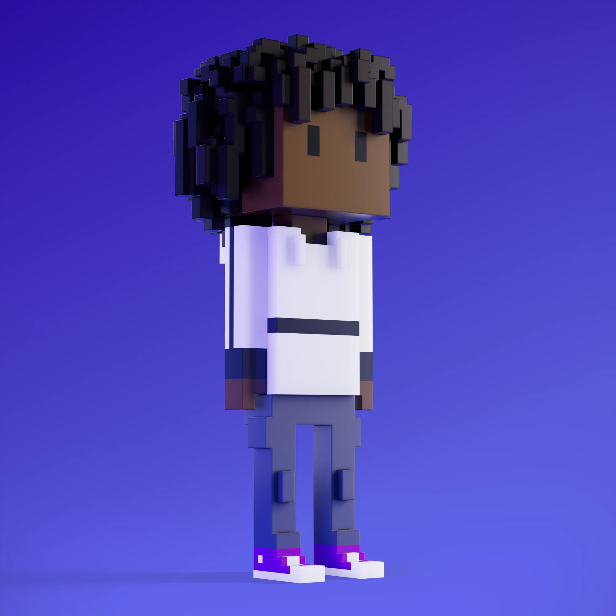 Meebits are 20,000 unique 3D voxel characters created by a custom generative algorithm.