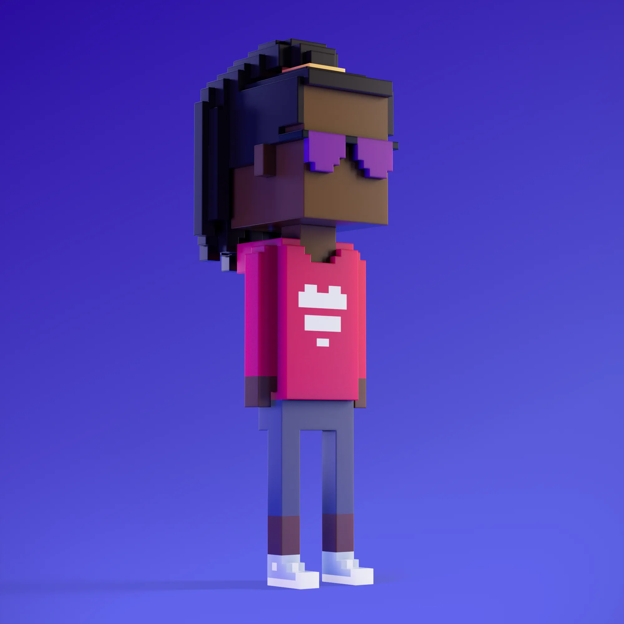 Meebits are 20,000 unique 3D voxel characters created by a custom generative algorithm.