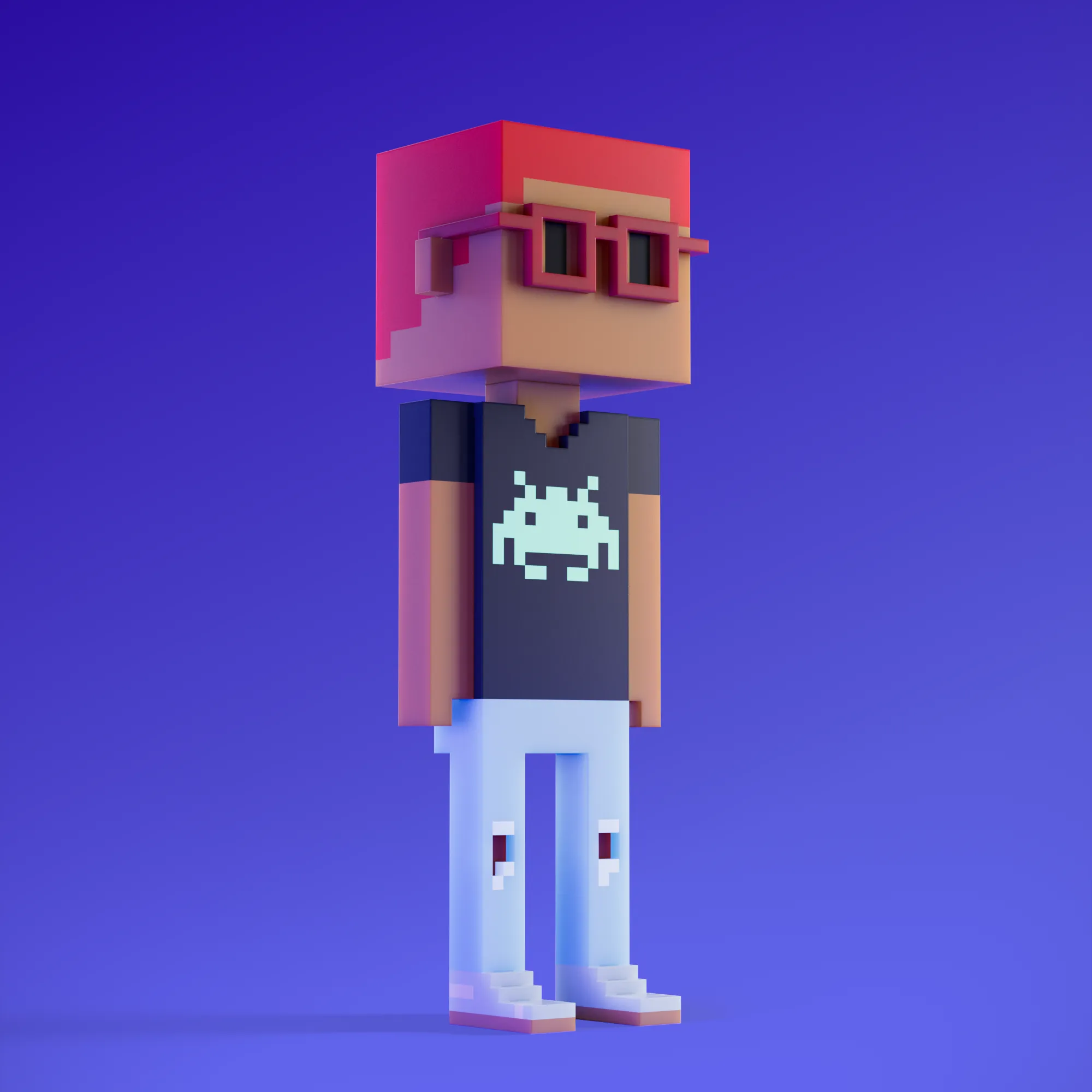 Meebits are 20,000 unique 3D voxel characters created by a custom generative algorithm.