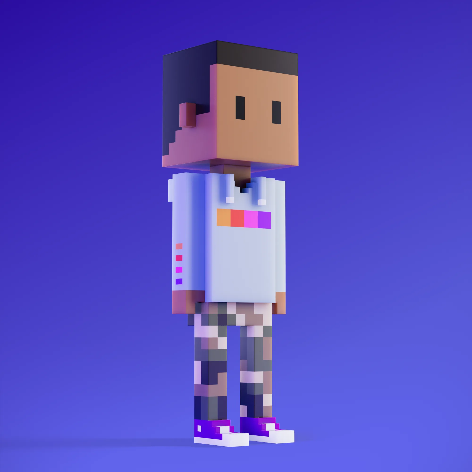 Meebits are 20,000 unique 3D voxel characters created by a custom generative algorithm.