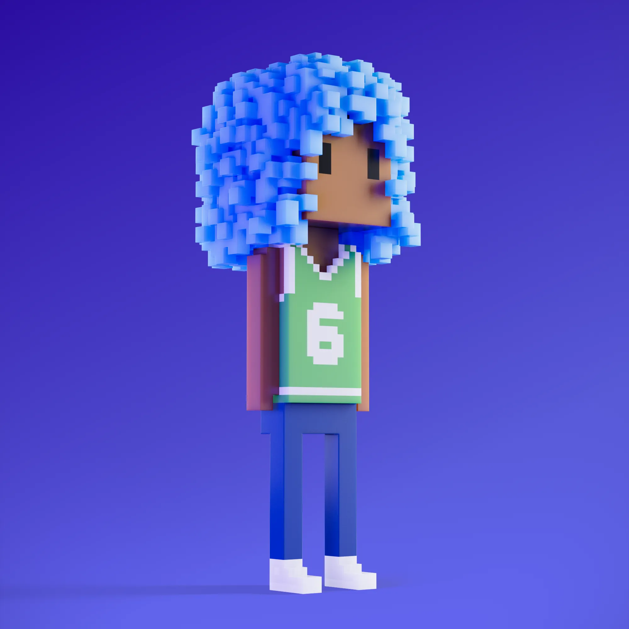 Meebits are 20,000 unique 3D voxel characters created by a custom generative algorithm.