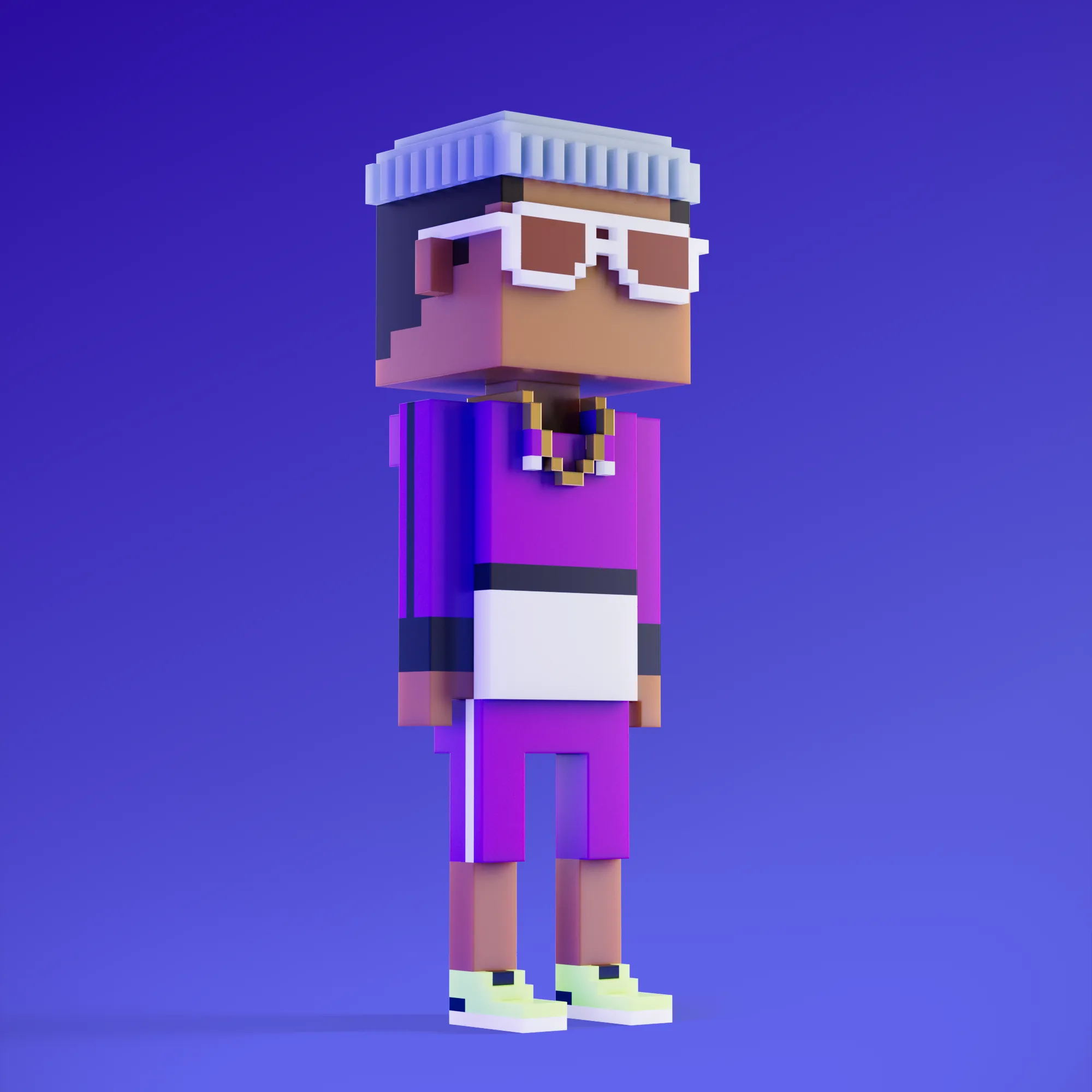Meebits are 20,000 unique 3D voxel characters created by a custom generative algorithm.