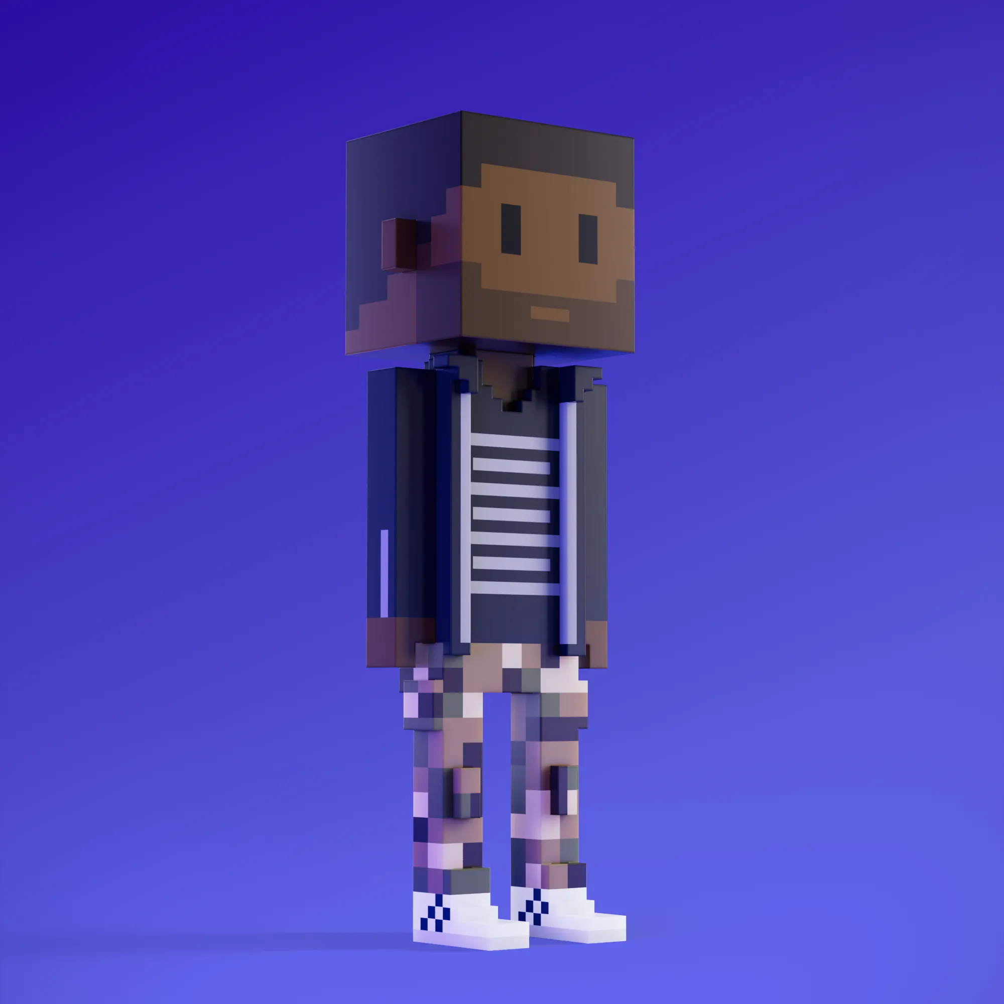 Meebits are 20,000 unique 3D voxel characters created by a custom generative algorithm.