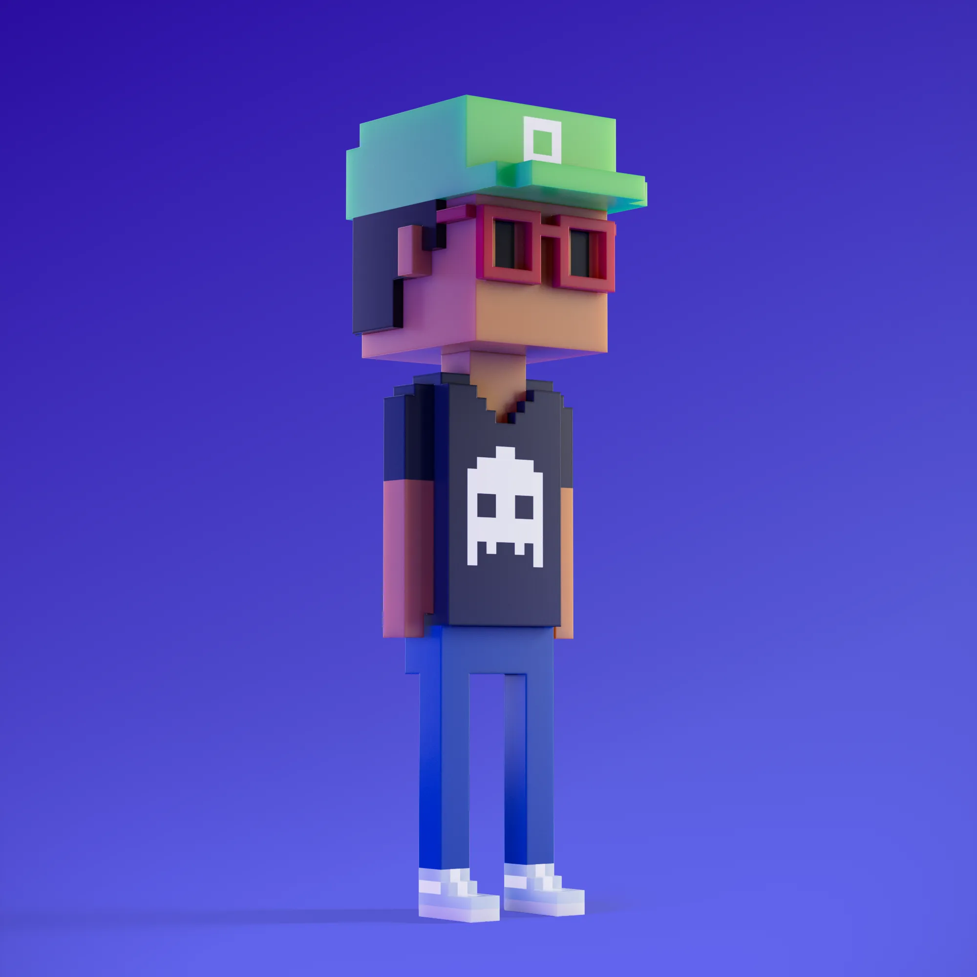 Meebits are 20,000 unique 3D voxel characters created by a custom generative algorithm.
