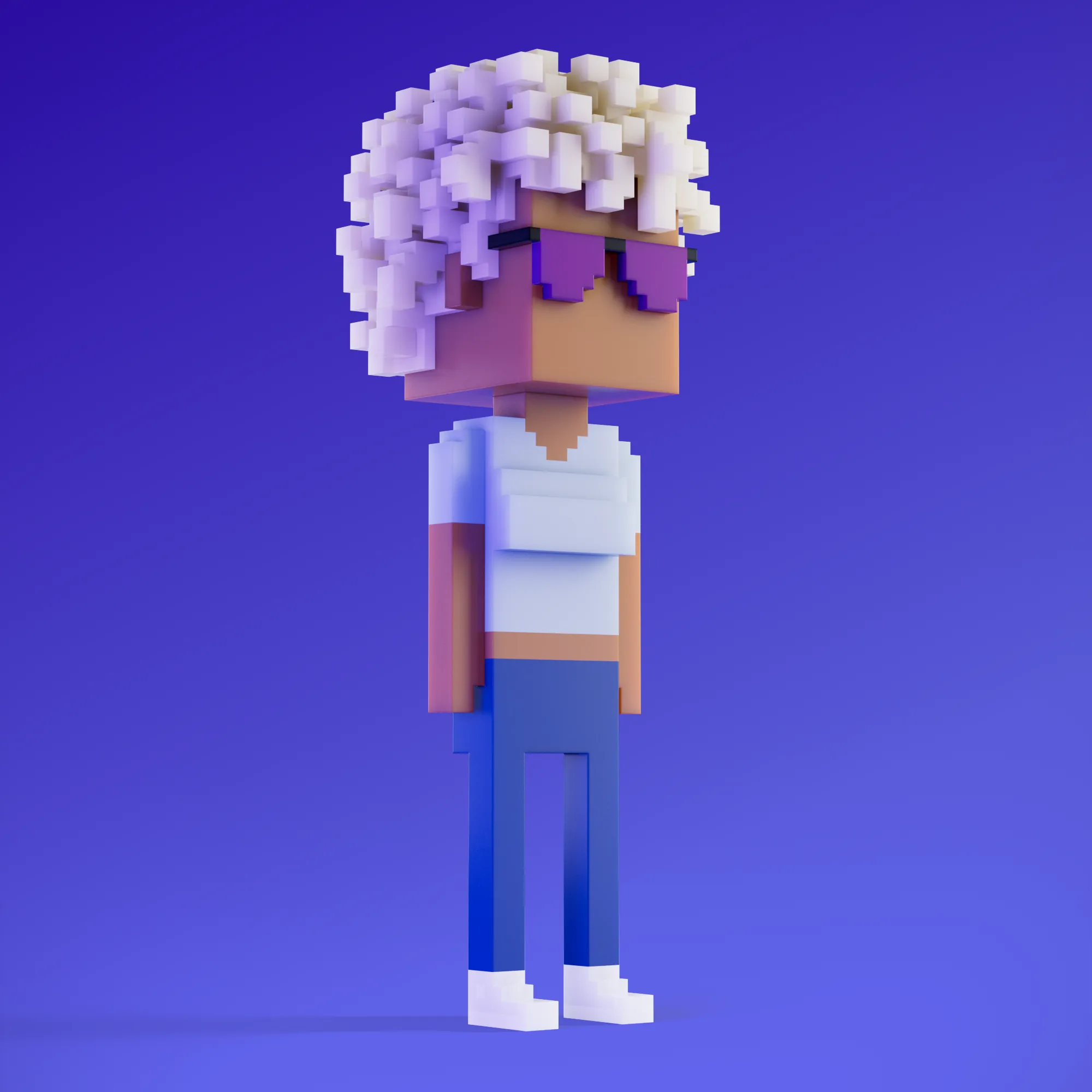 Meebits are 20,000 unique 3D voxel characters created by a custom generative algorithm.