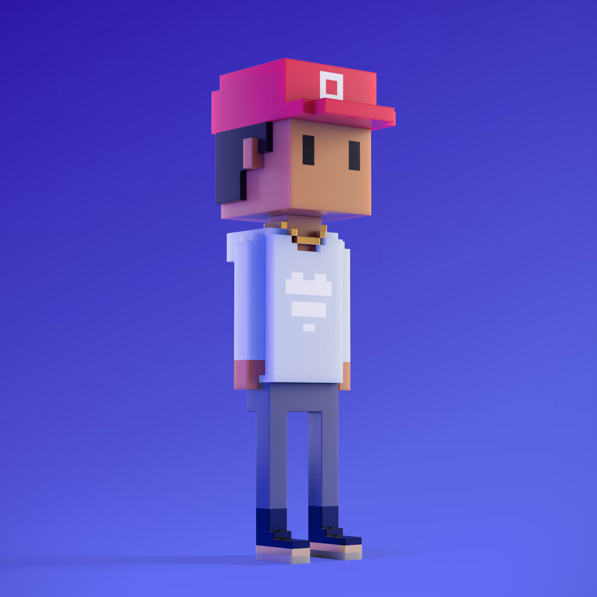 Meebits are 20,000 unique 3D voxel characters created by a custom generative algorithm.