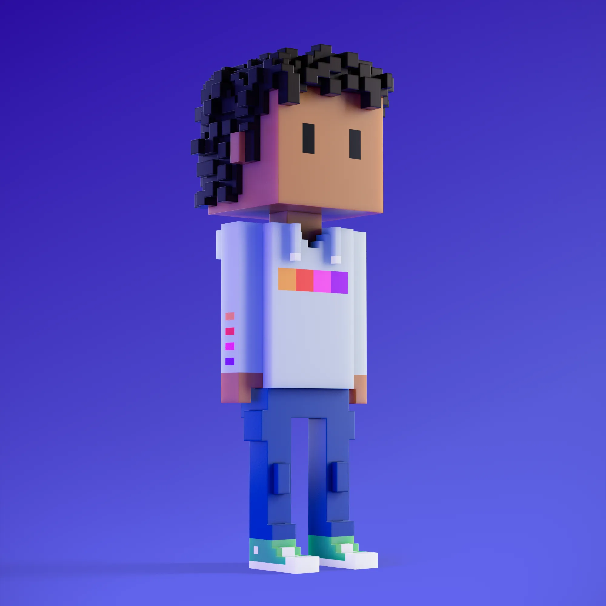 Meebits are 20,000 unique 3D voxel characters created by a custom generative algorithm.