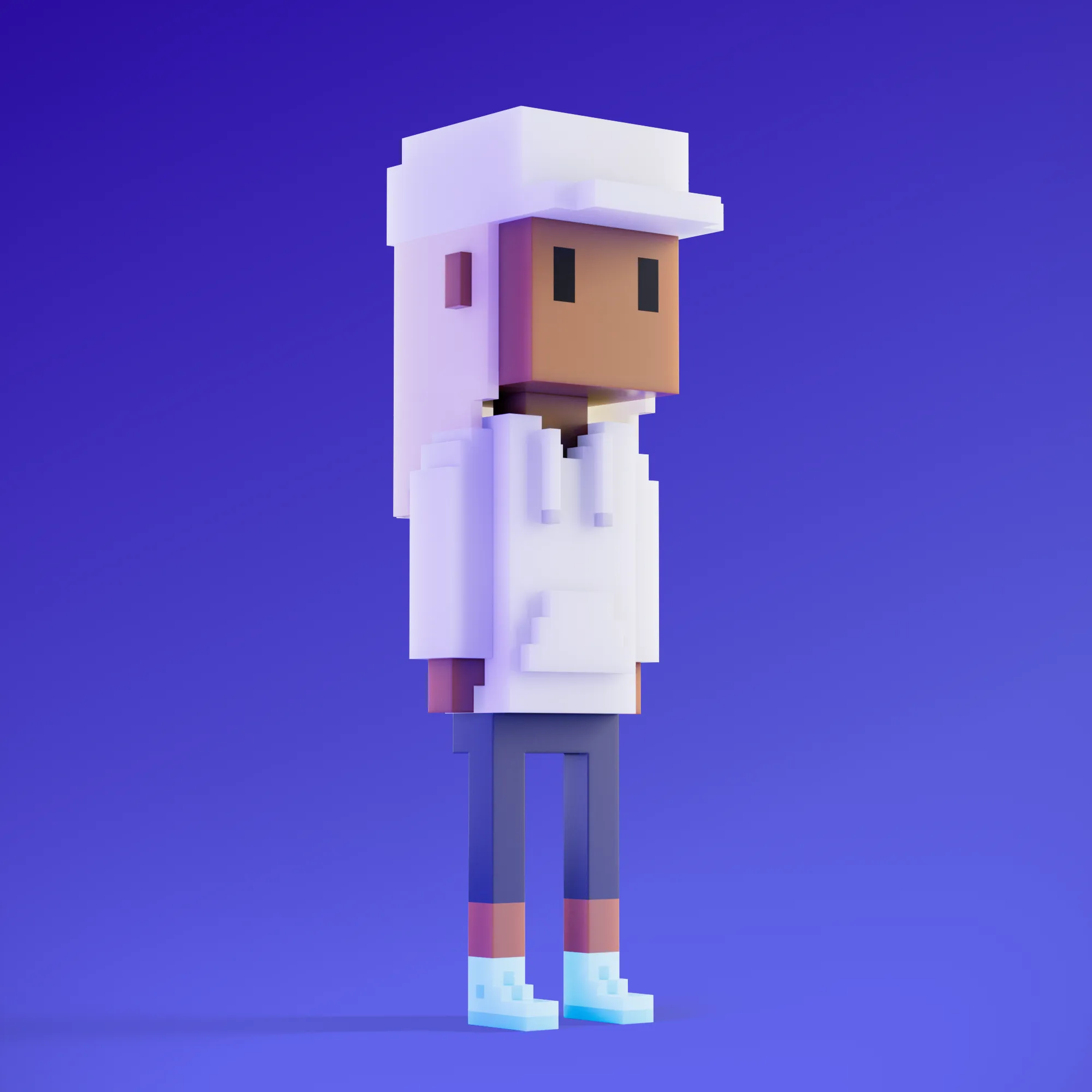 Meebits are 20,000 unique 3D voxel characters created by a custom generative algorithm.