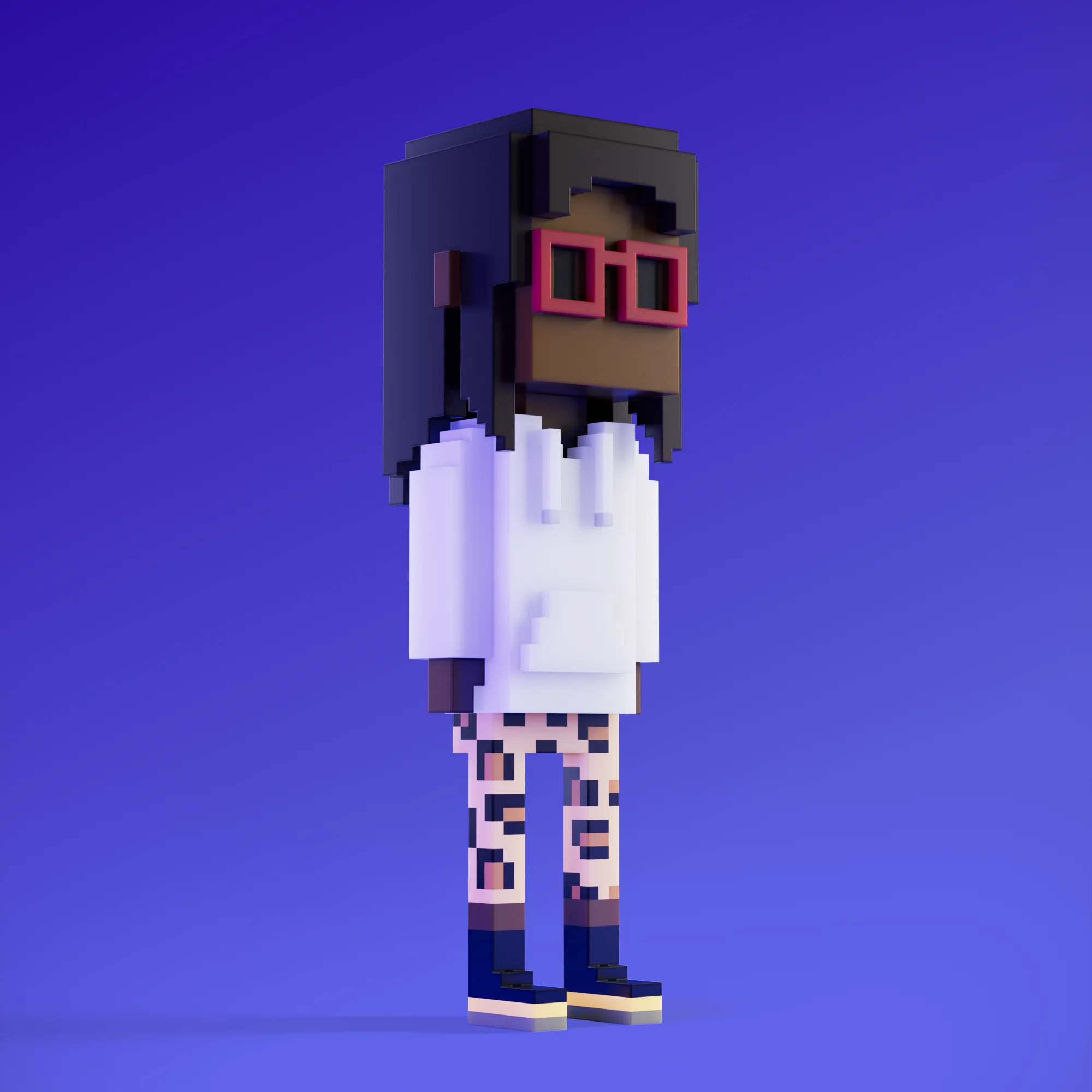 Meebits are 20,000 unique 3D voxel characters created by a custom generative algorithm.