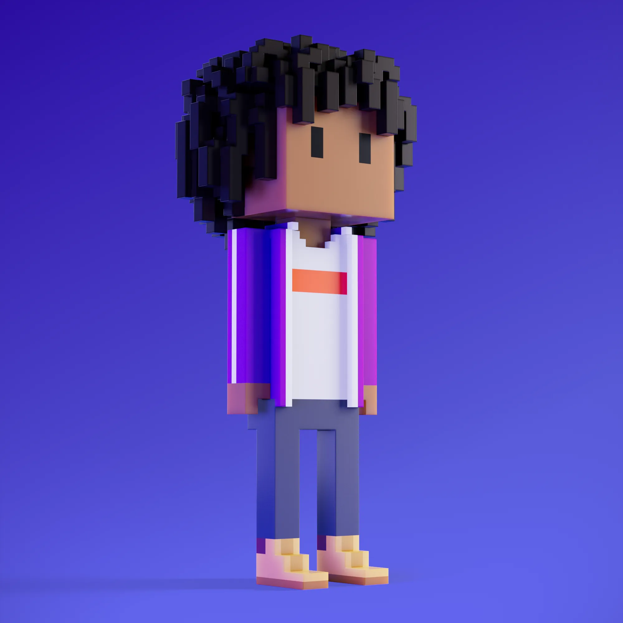 Meebits are 20,000 unique 3D voxel characters created by a custom generative algorithm.