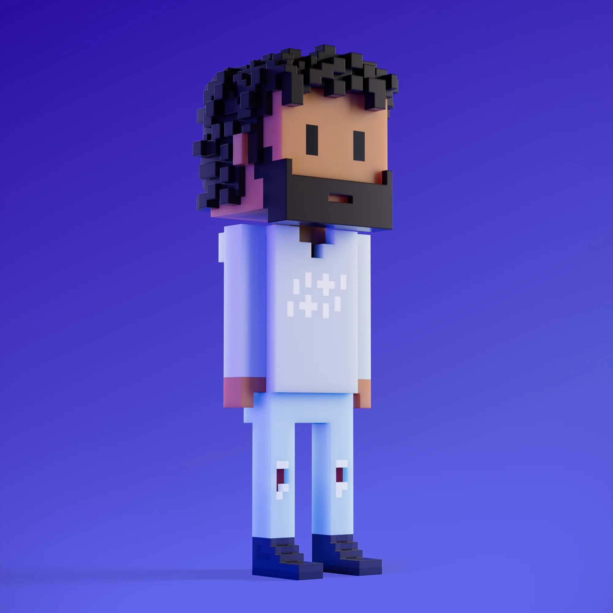 Meebits are 20,000 unique 3D voxel characters created by a custom generative algorithm.