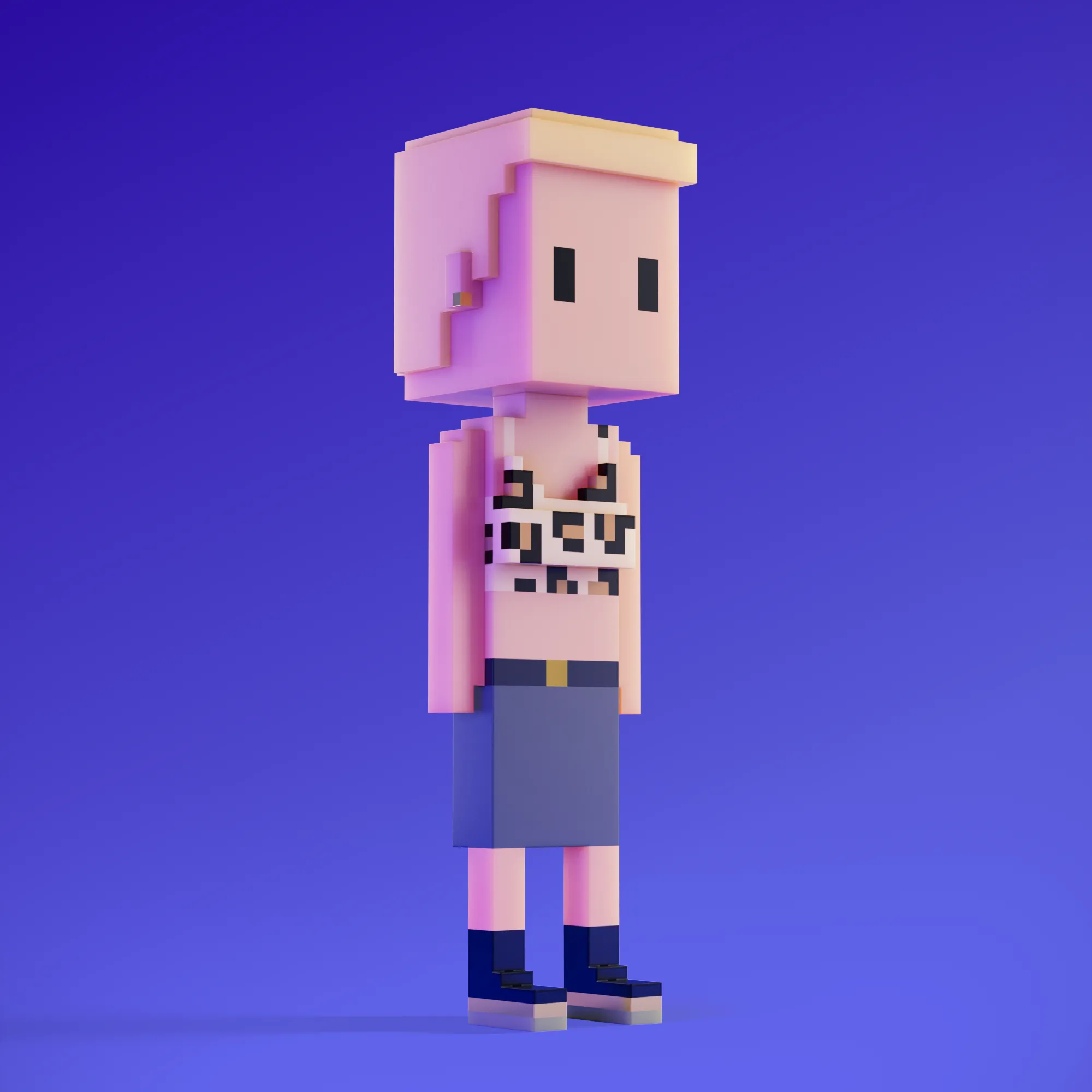 Meebits are 20,000 unique 3D voxel characters created by a custom generative algorithm.
