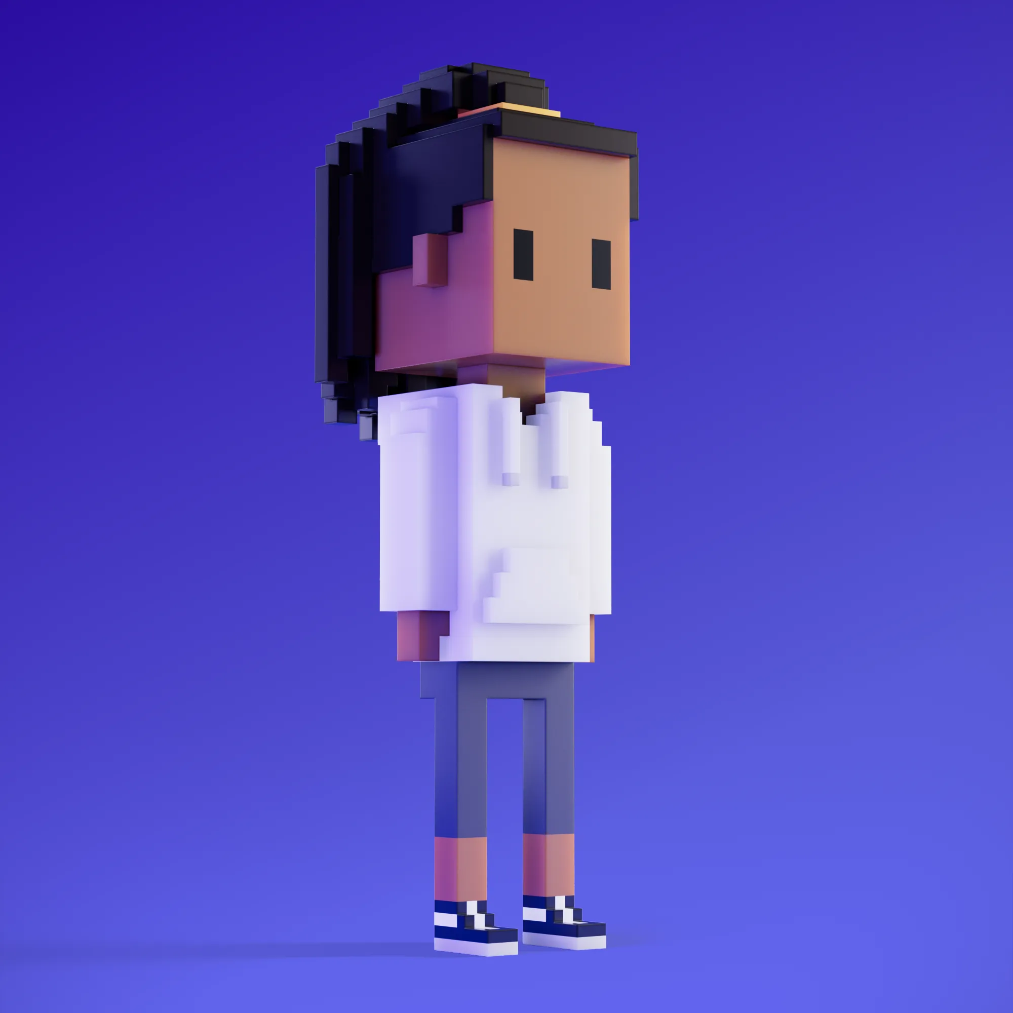 Meebits are 20,000 unique 3D voxel characters created by a custom generative algorithm.