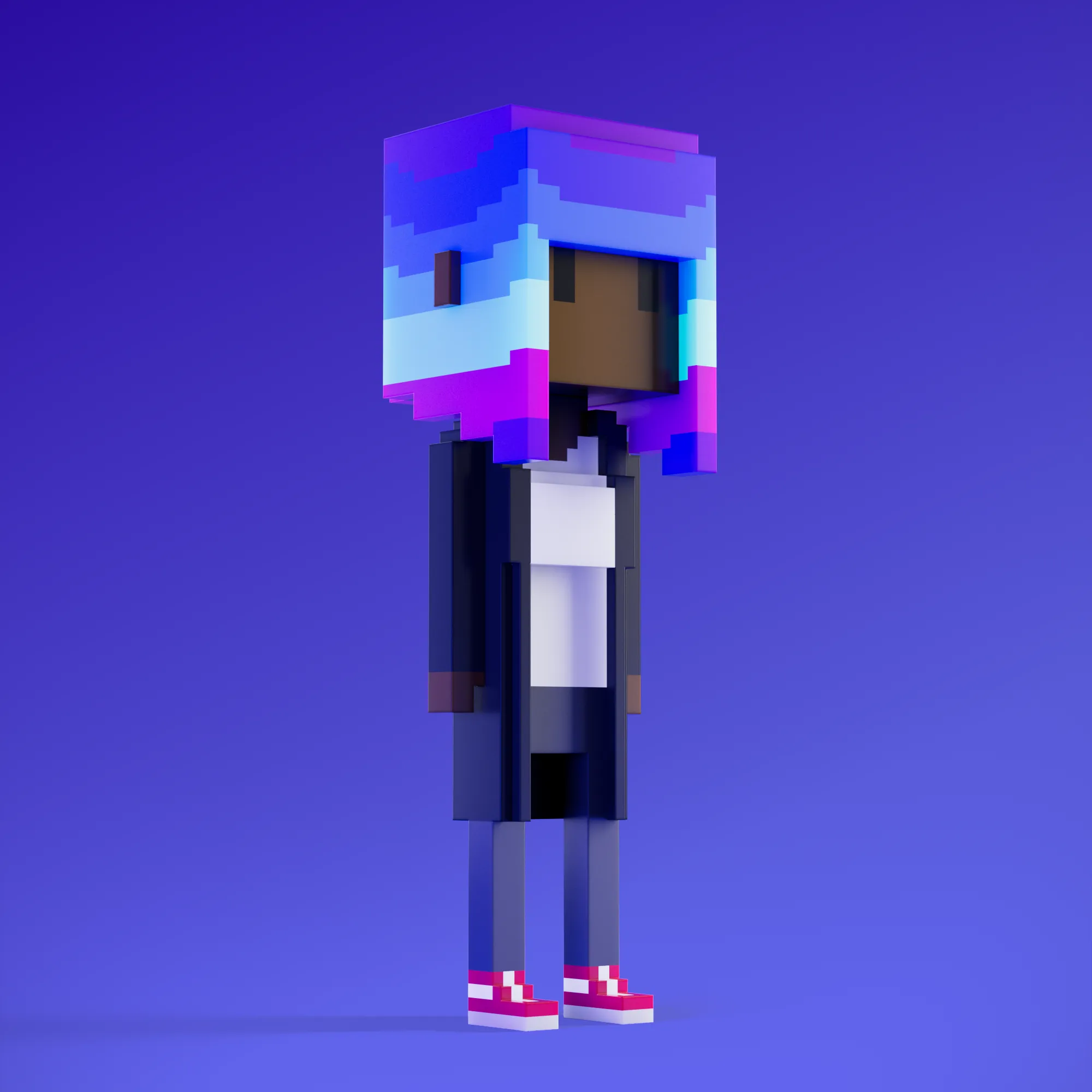 Meebits are 20,000 unique 3D voxel characters created by a custom generative algorithm.