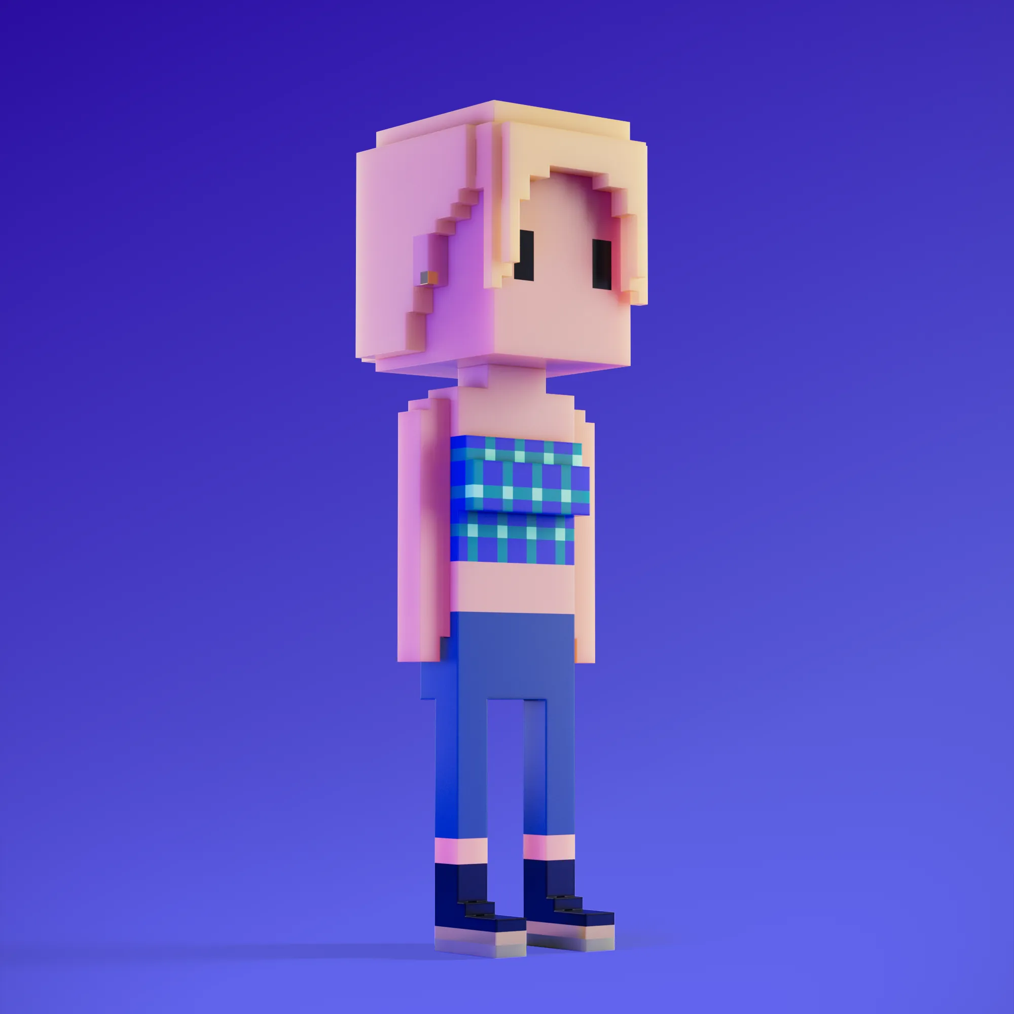 Meebits are 20,000 unique 3D voxel characters created by a custom generative algorithm.