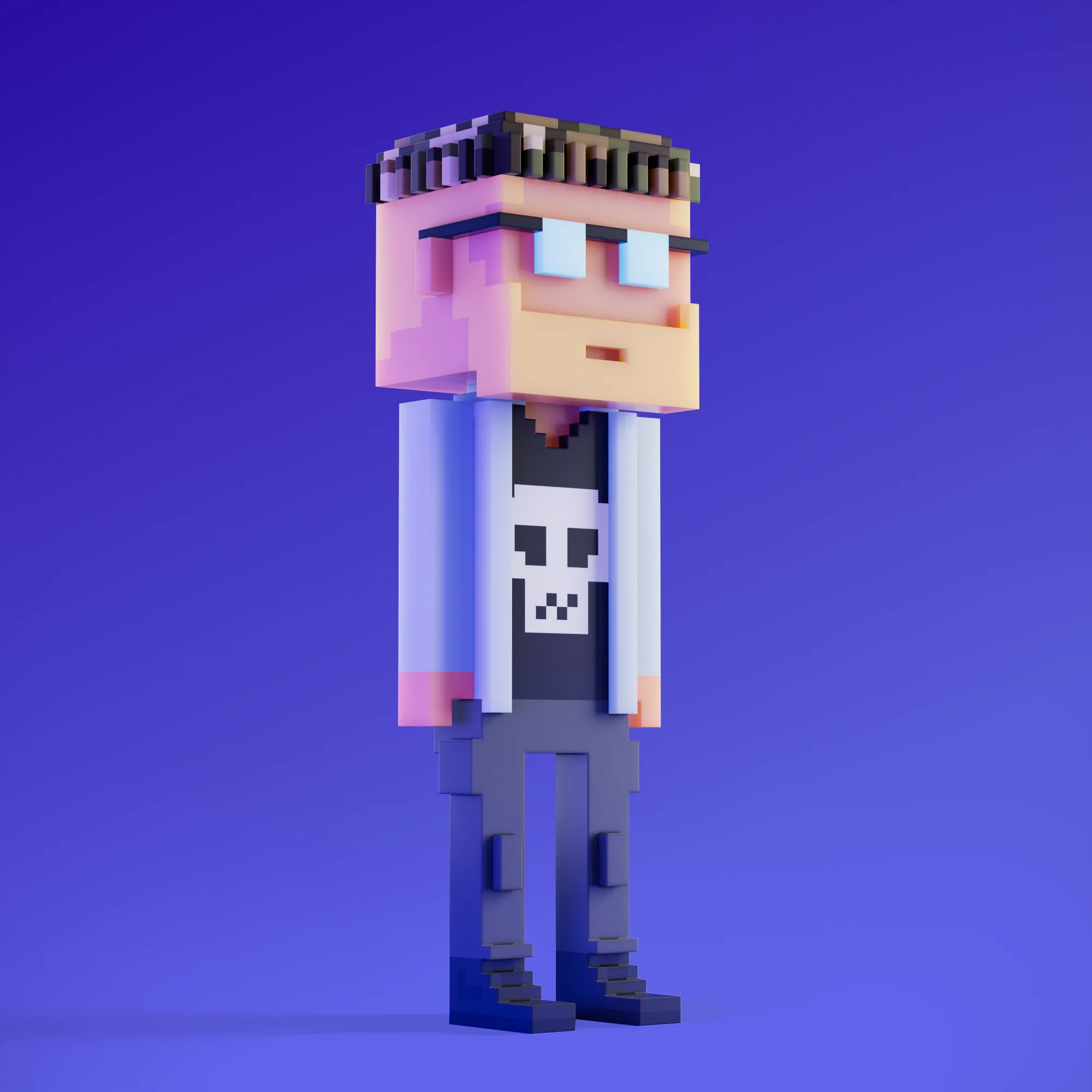 Meebits are 20,000 unique 3D voxel characters created by a custom generative algorithm.
