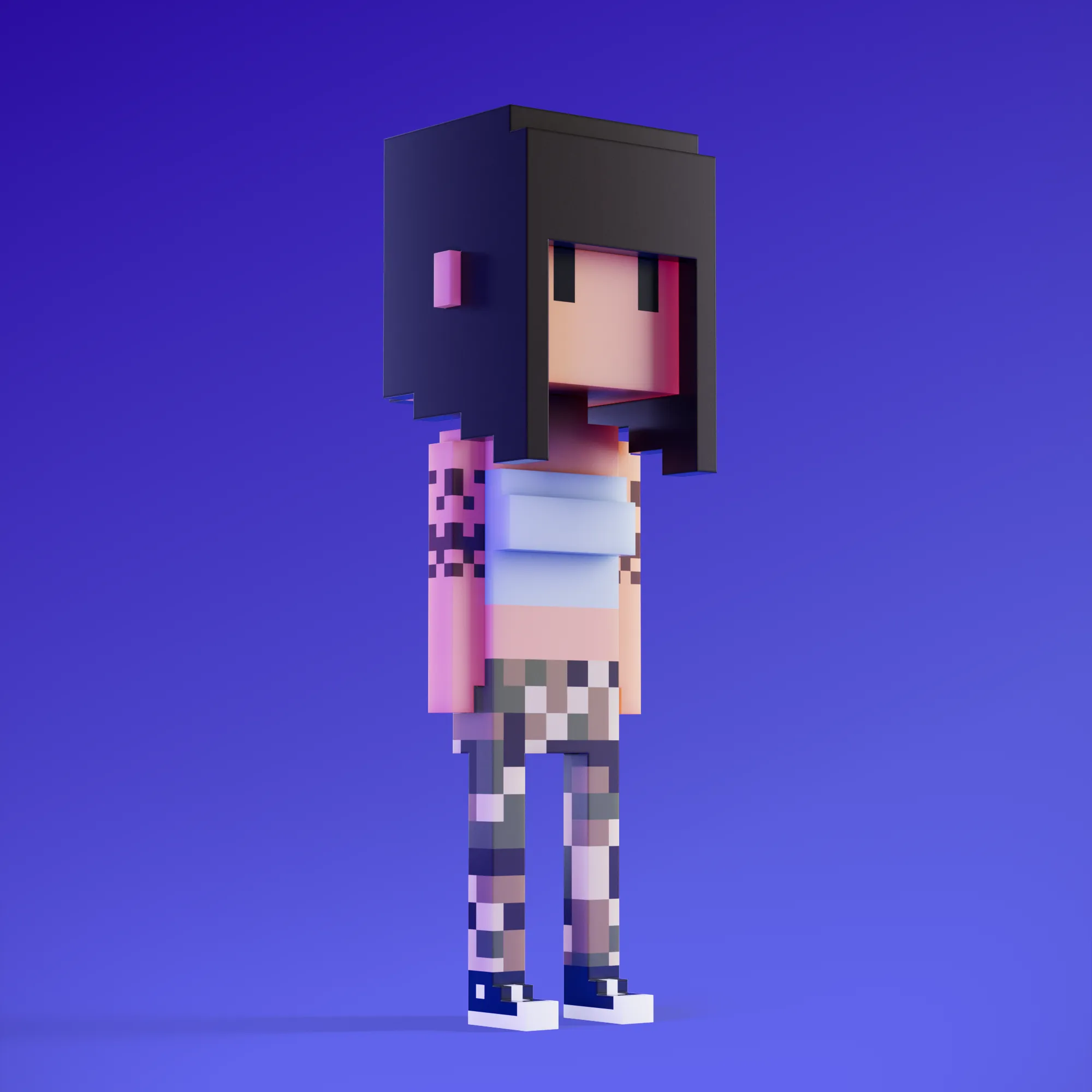Meebits are 20,000 unique 3D voxel characters created by a custom generative algorithm.