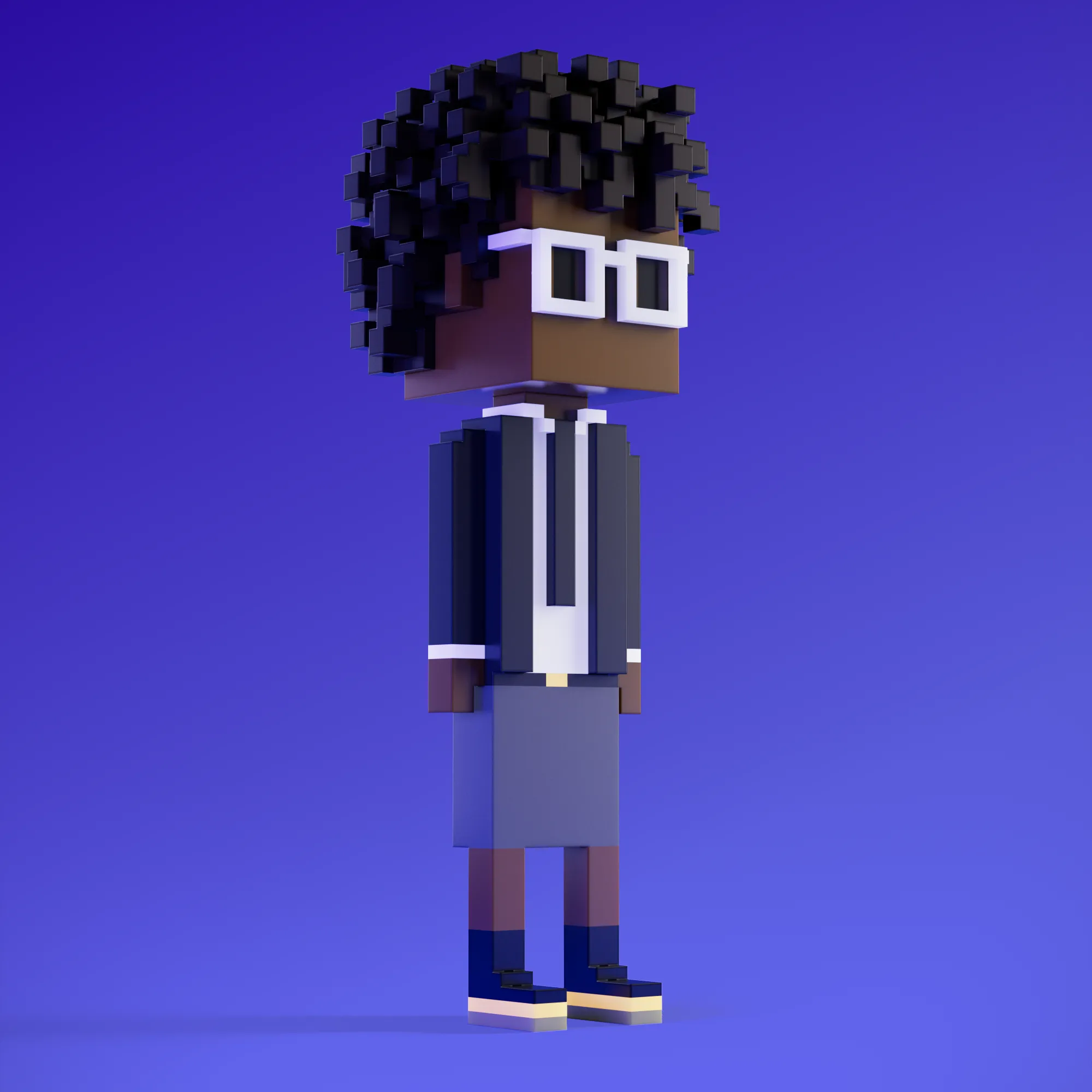 Meebits are 20,000 unique 3D voxel characters created by a custom generative algorithm.