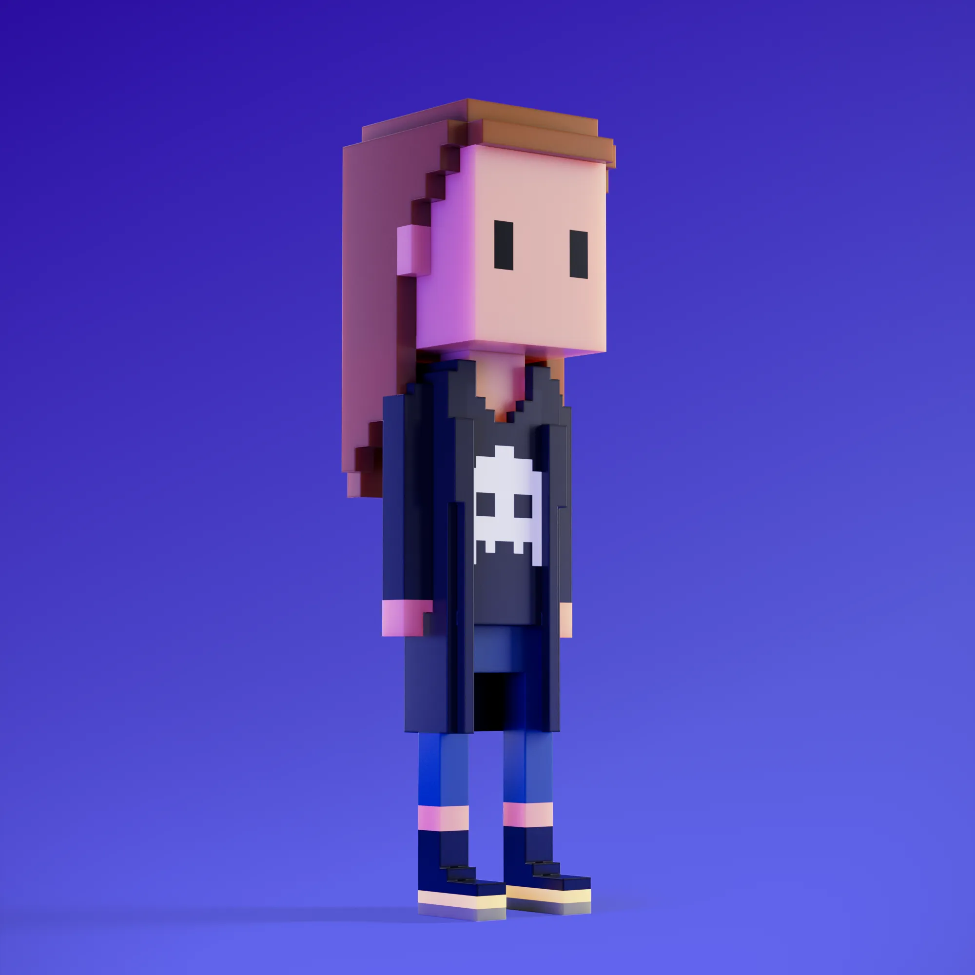 Meebits are 20,000 unique 3D voxel characters created by a custom generative algorithm.
