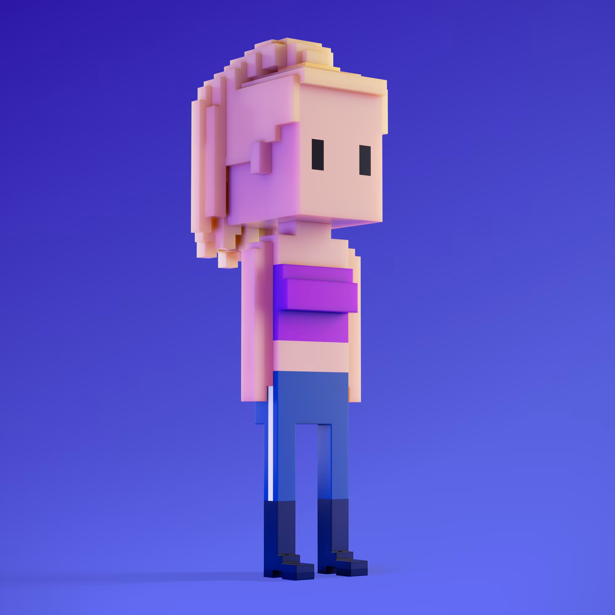 Meebits are 20,000 unique 3D voxel characters created by a custom generative algorithm.