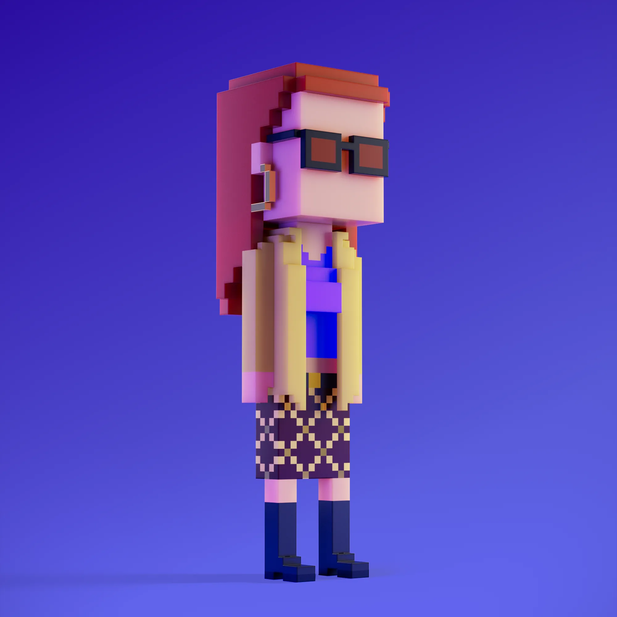 Meebits are 20,000 unique 3D voxel characters created by a custom generative algorithm.