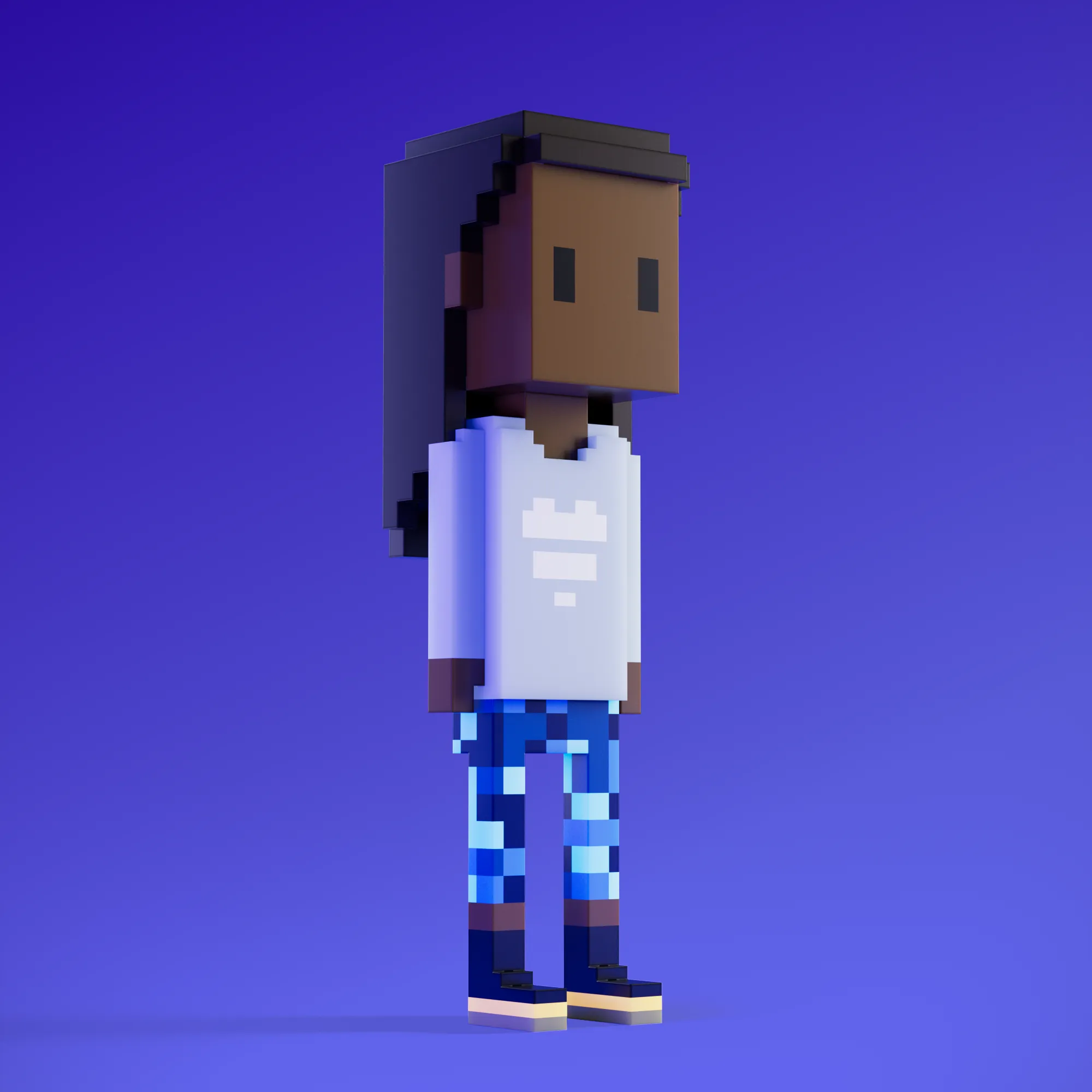 Meebits are 20,000 unique 3D voxel characters created by a custom generative algorithm.