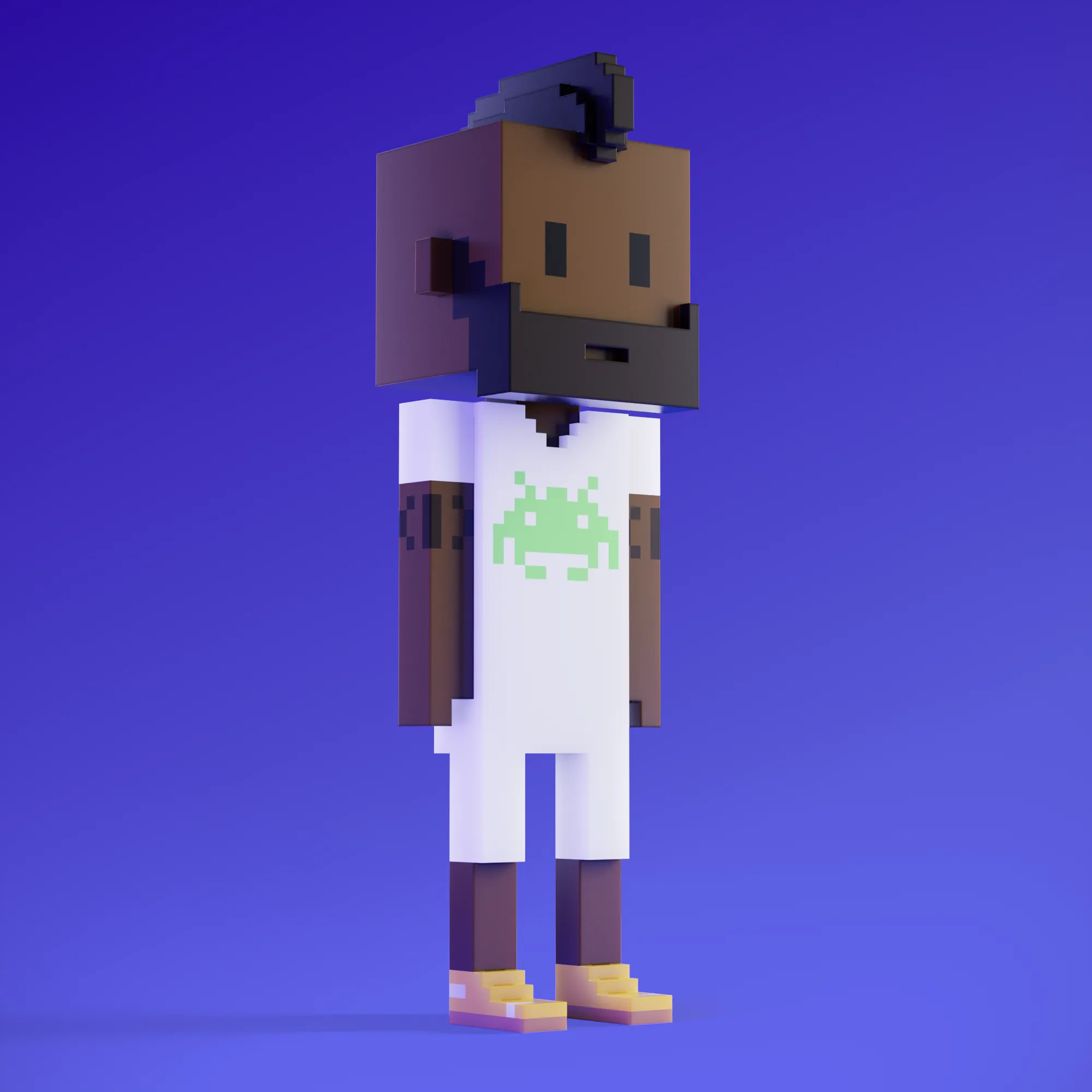 Meebits are 20,000 unique 3D voxel characters created by a custom generative algorithm.