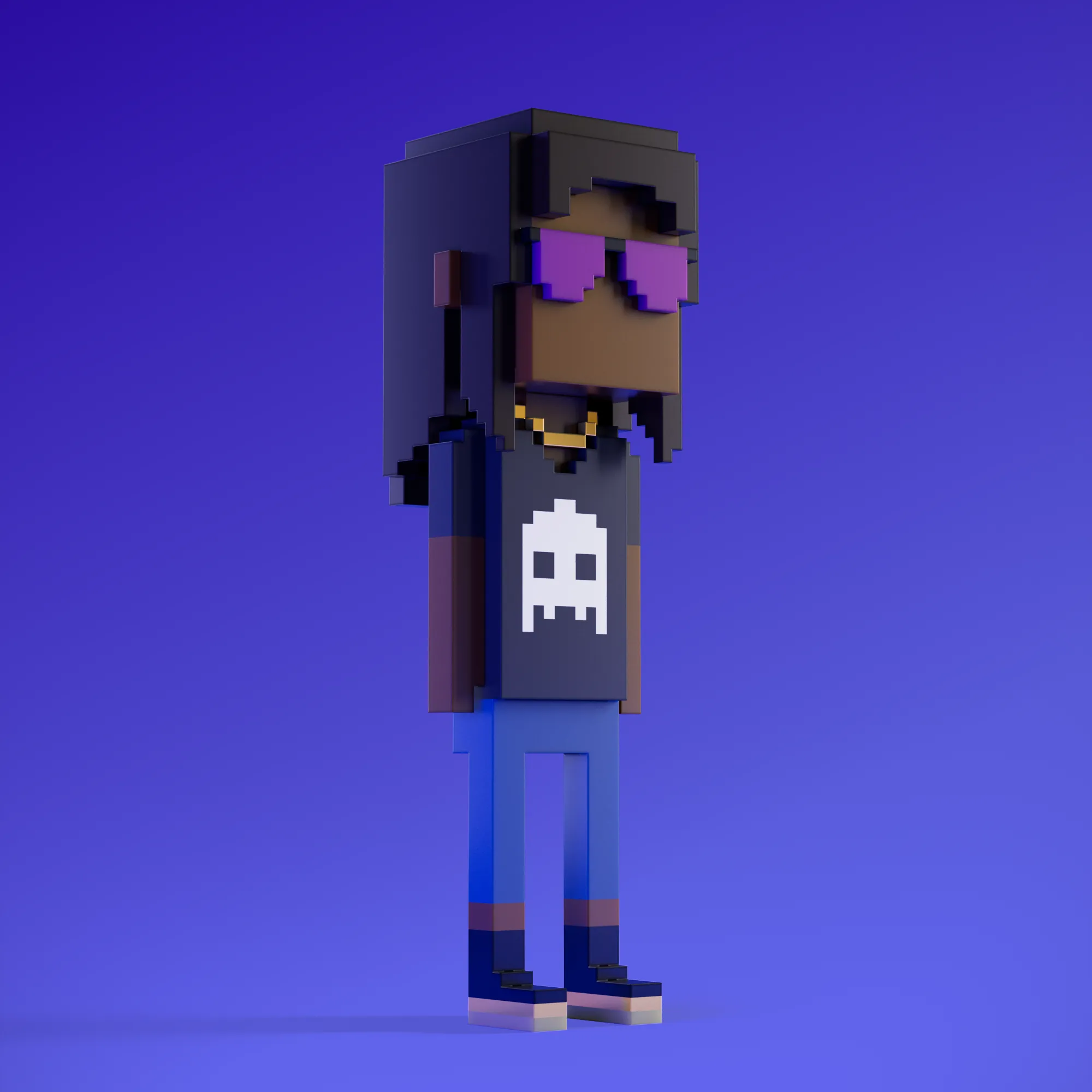 Meebits are 20,000 unique 3D voxel characters created by a custom generative algorithm.