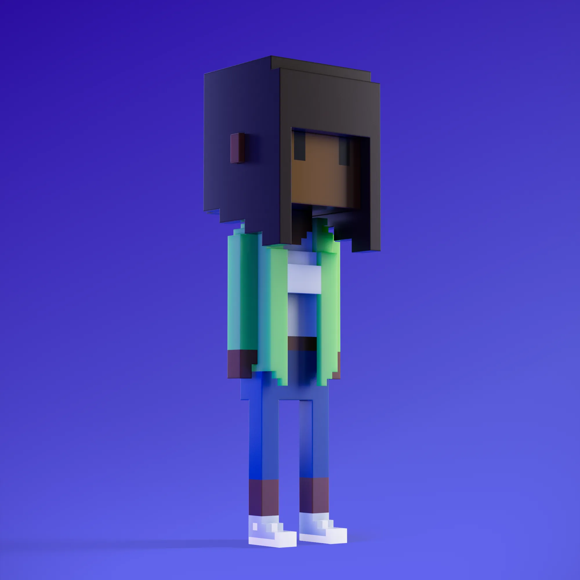 Meebits are 20,000 unique 3D voxel characters created by a custom generative algorithm.