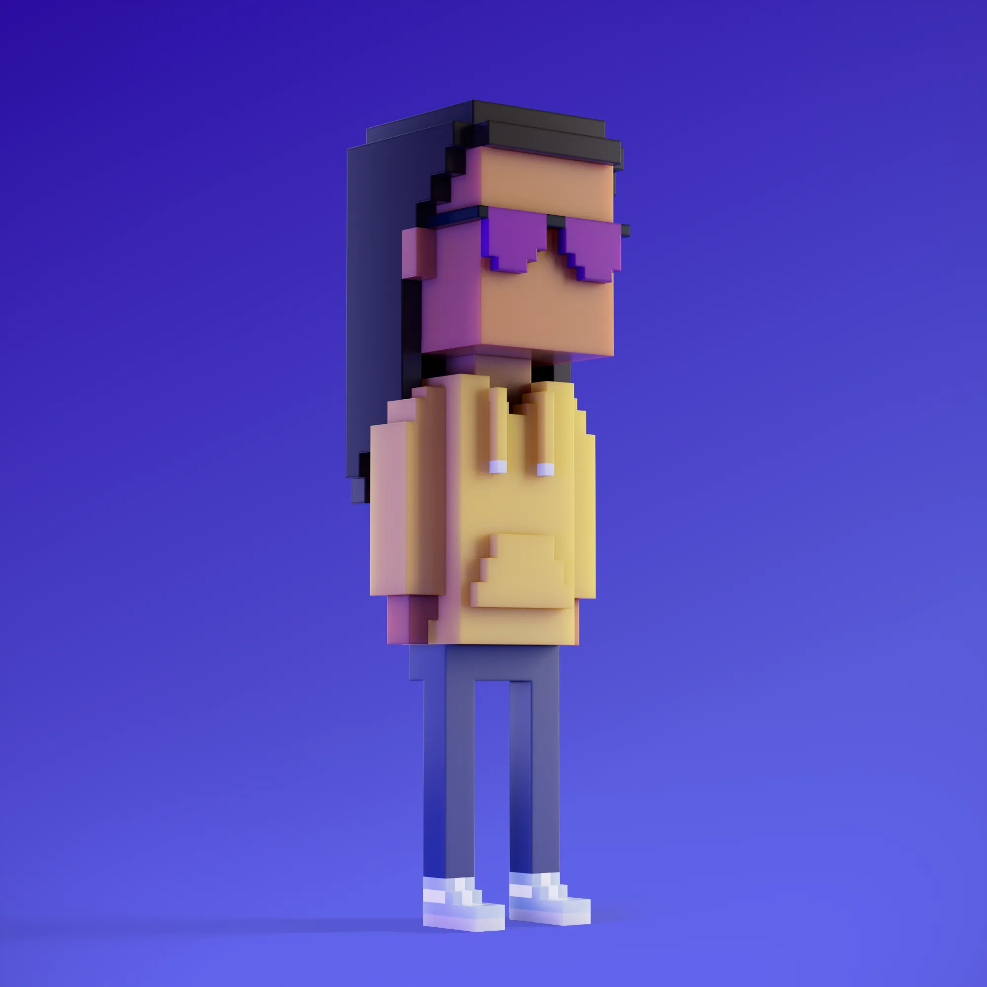 Meebits are 20,000 unique 3D voxel characters created by a custom generative algorithm.