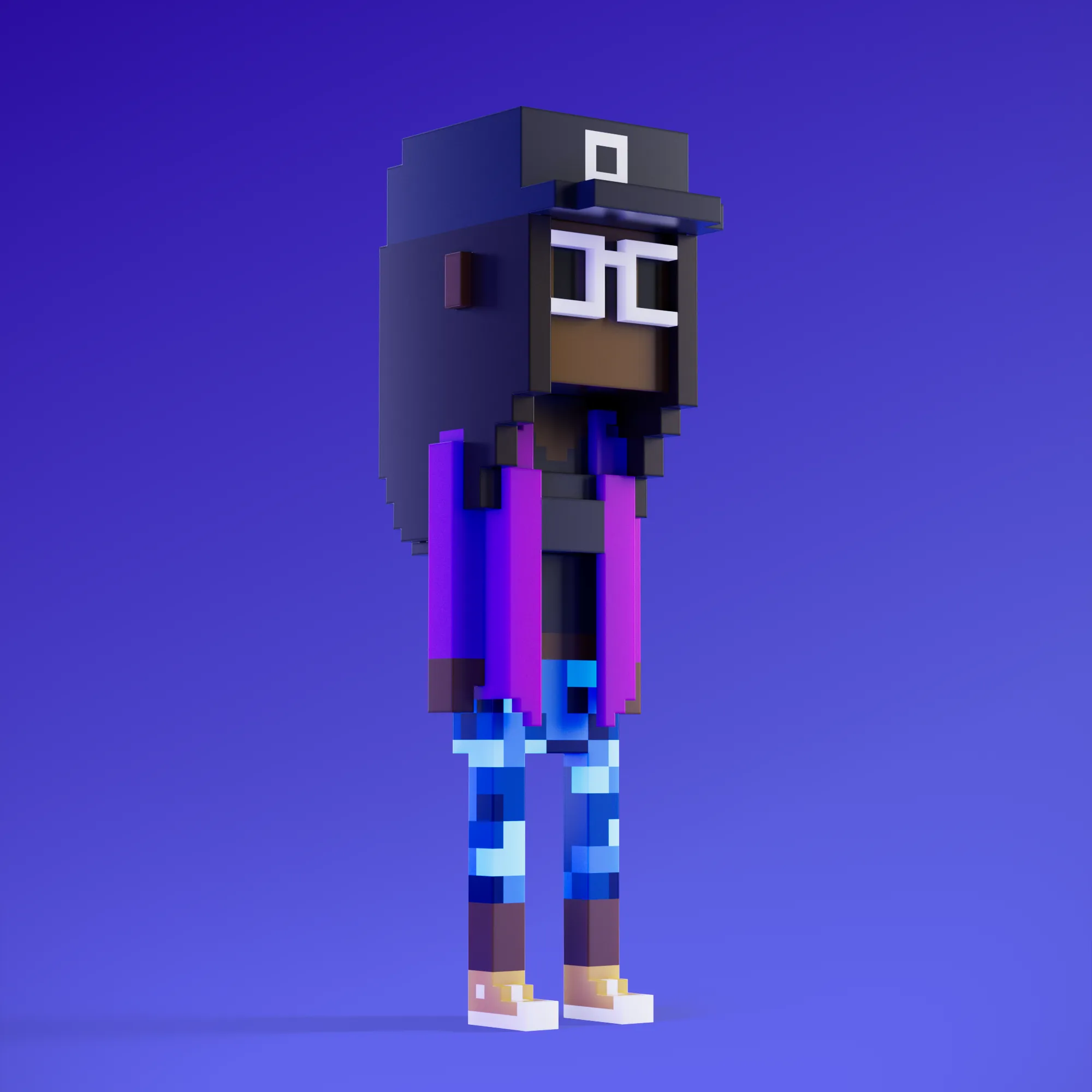 Meebits are 20,000 unique 3D voxel characters created by a custom generative algorithm.