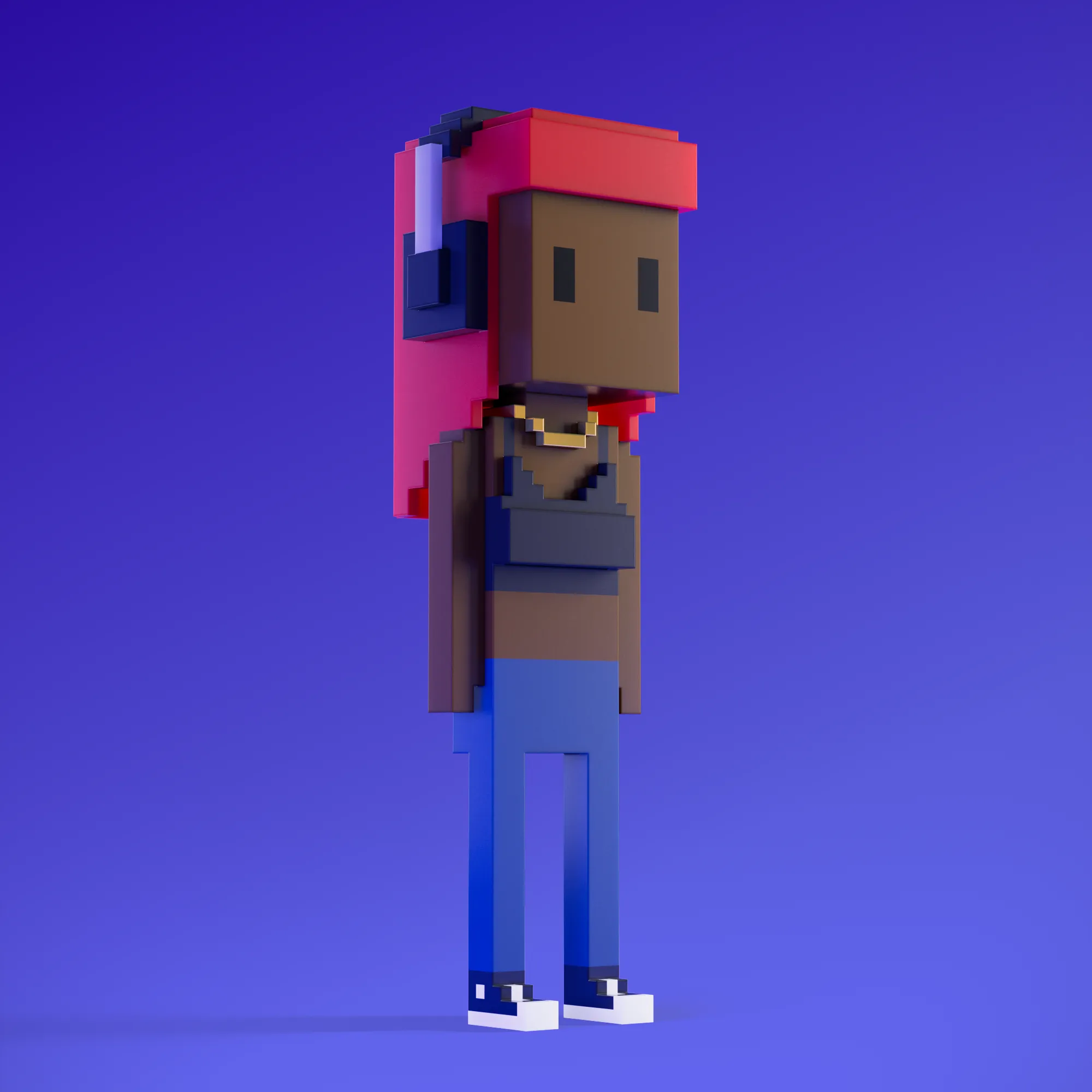 Meebits are 20,000 unique 3D voxel characters created by a custom generative algorithm.