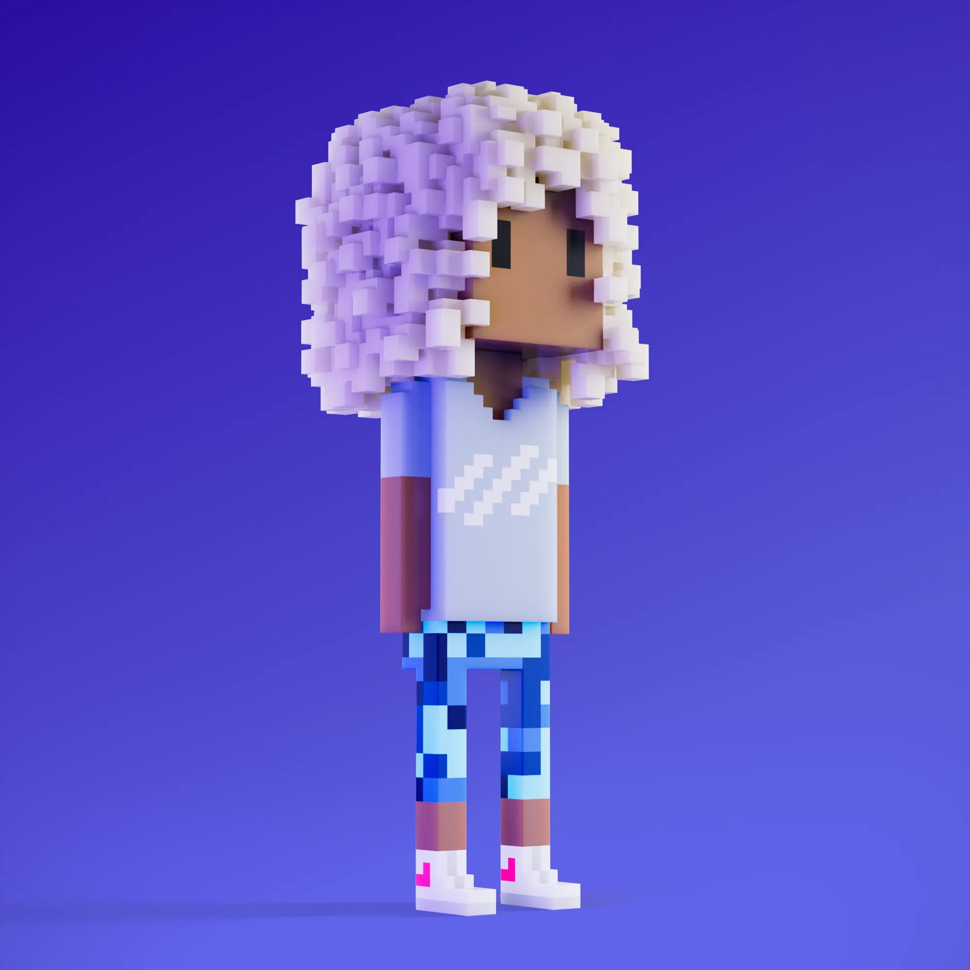 Meebits are 20,000 unique 3D voxel characters created by a custom generative algorithm.