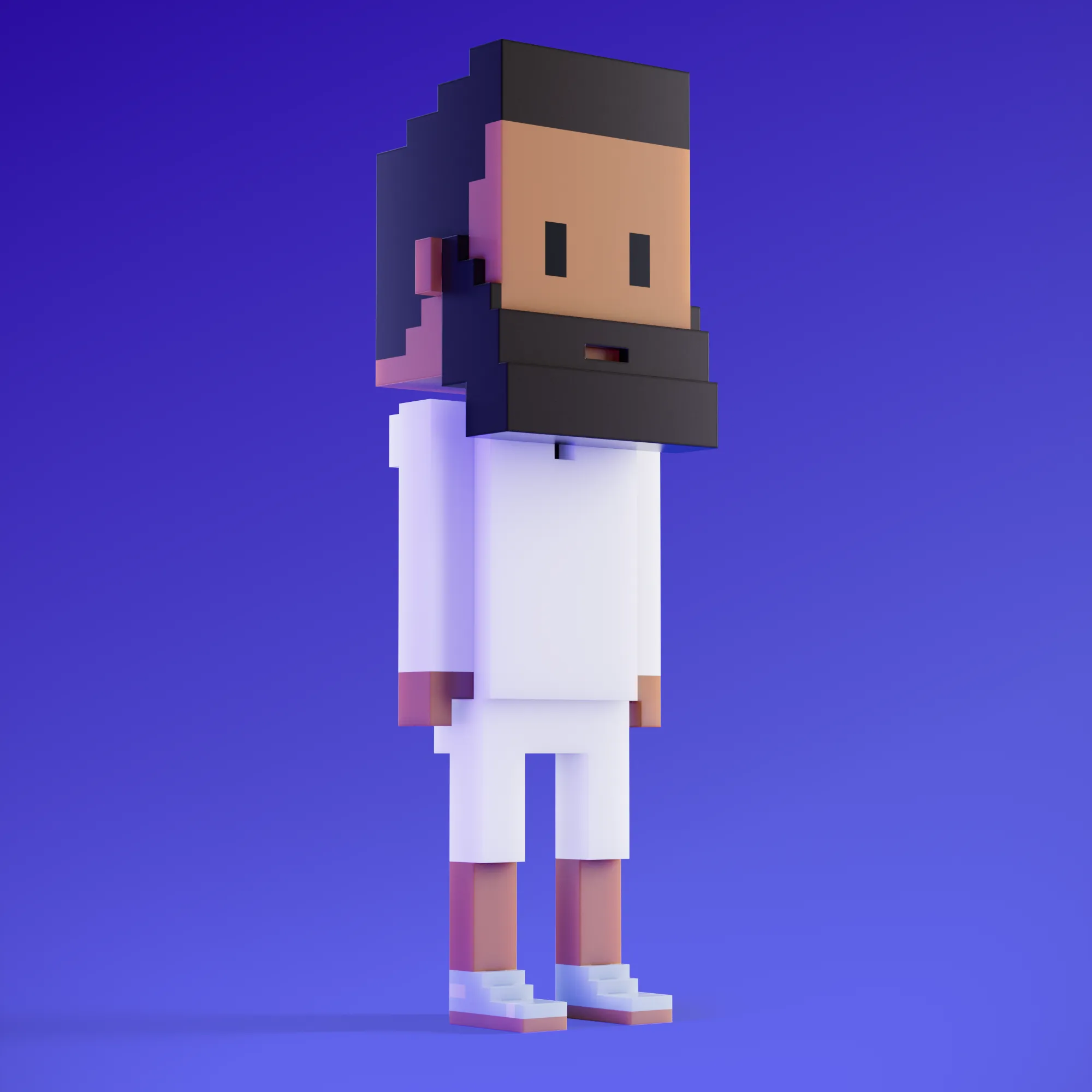 Meebits are 20,000 unique 3D voxel characters created by a custom generative algorithm.