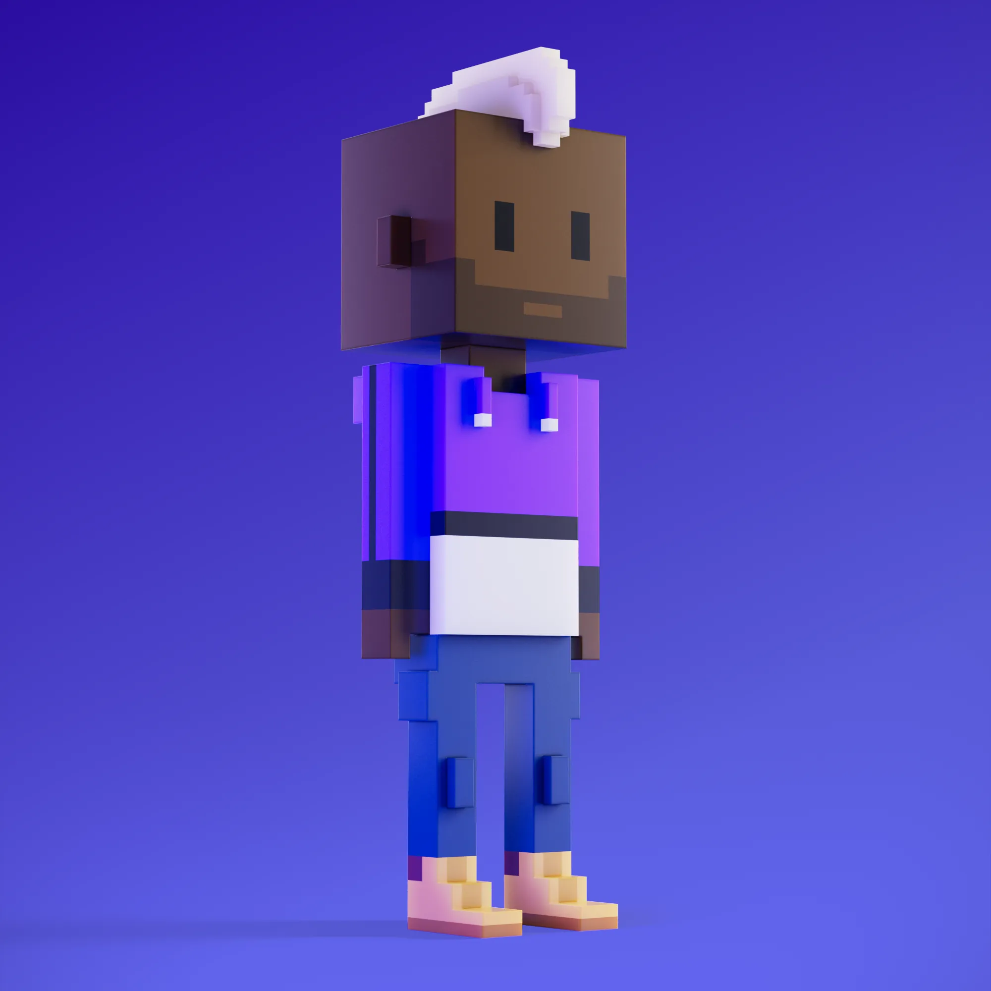 Meebits are 20,000 unique 3D voxel characters created by a custom generative algorithm.