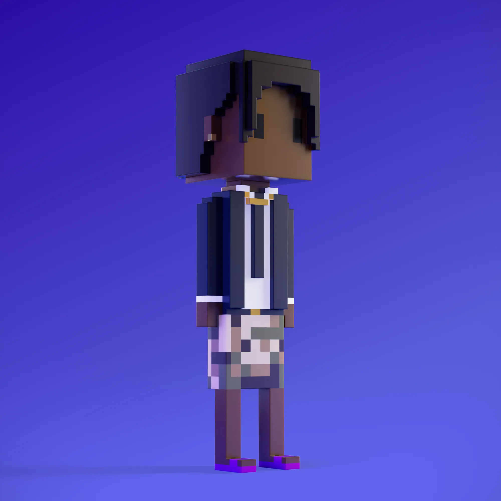 Meebits are 20,000 unique 3D voxel characters created by a custom generative algorithm.