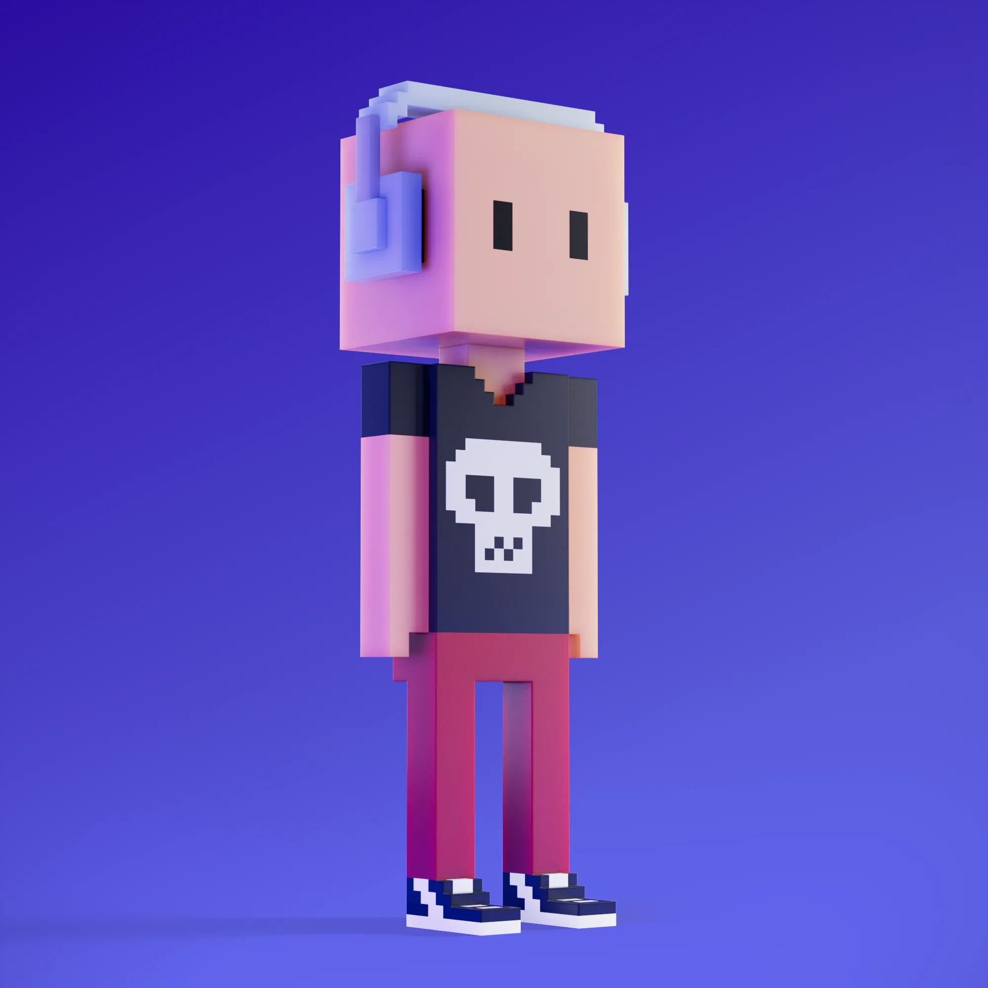 Meebits are 20,000 unique 3D voxel characters created by a custom generative algorithm.