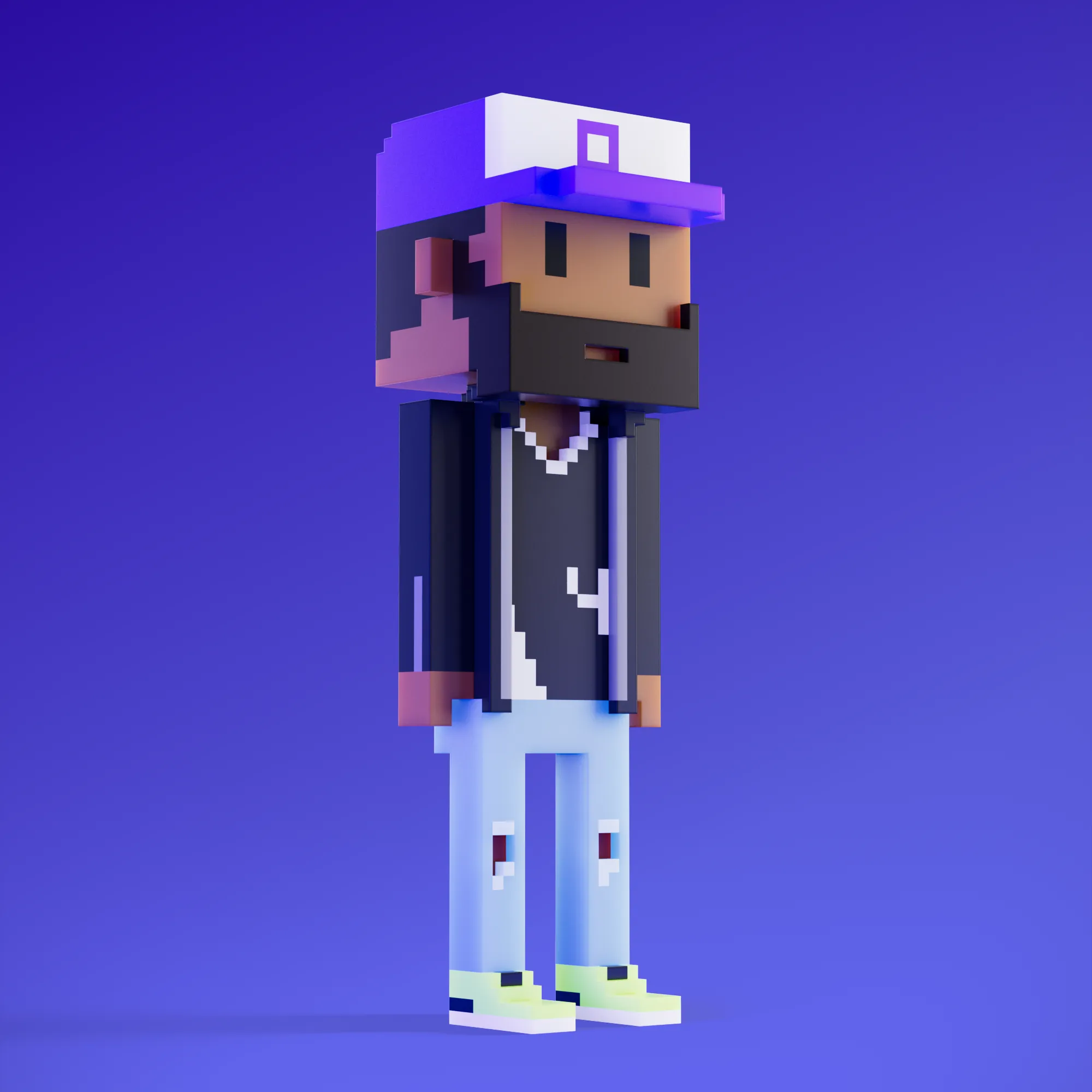 Meebits are 20,000 unique 3D voxel characters created by a custom generative algorithm.