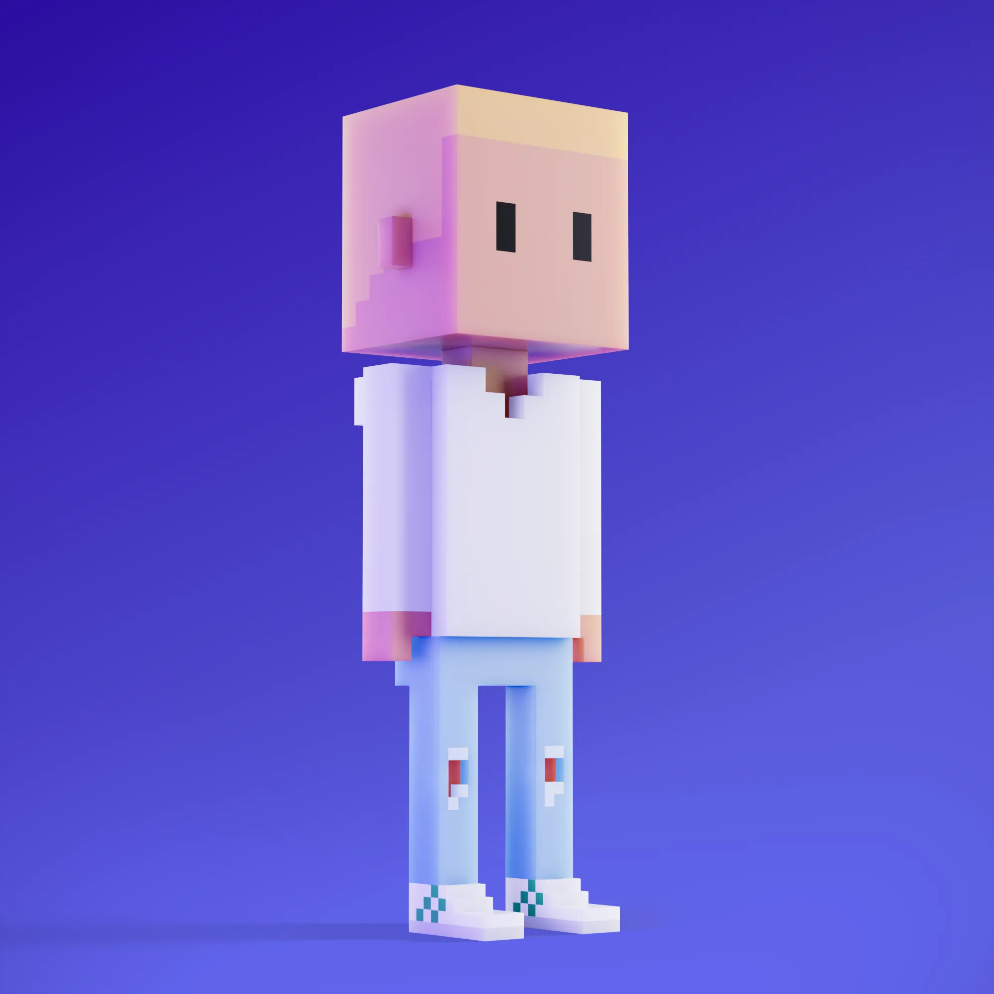 Meebits are 20,000 unique 3D voxel characters created by a custom generative algorithm.