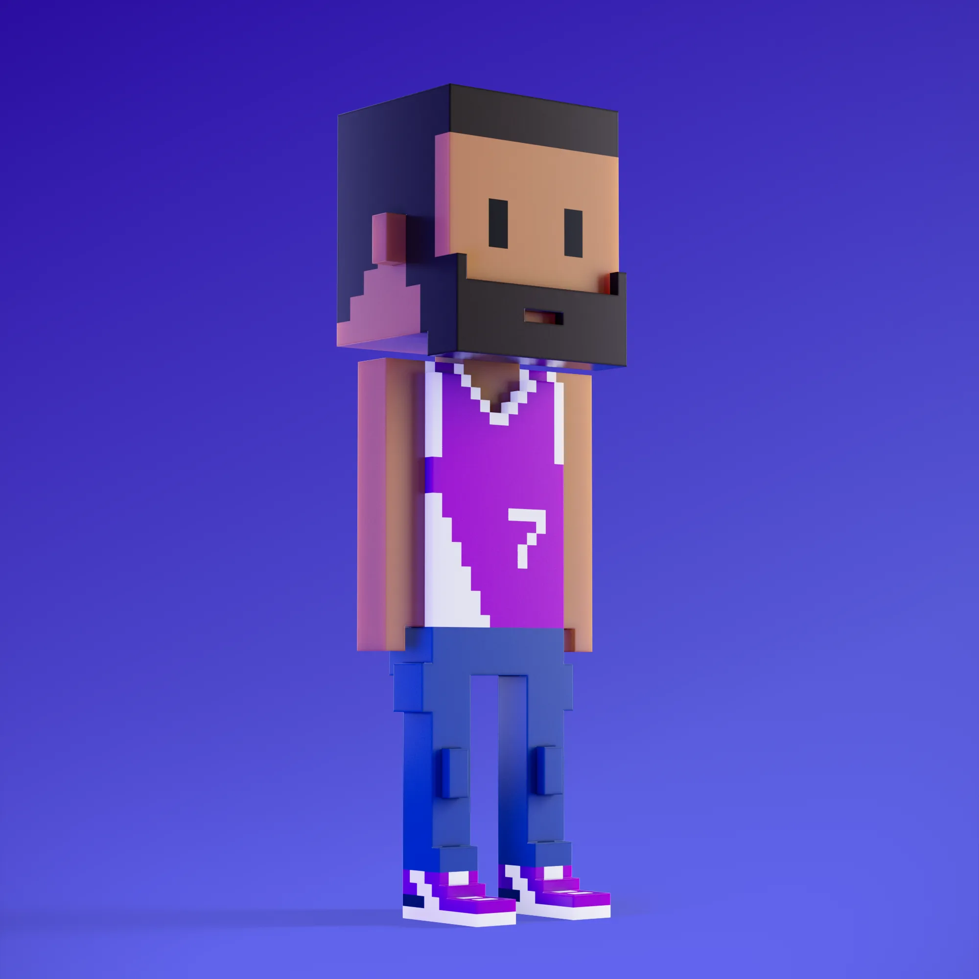 Meebits are 20,000 unique 3D voxel characters created by a custom generative algorithm.