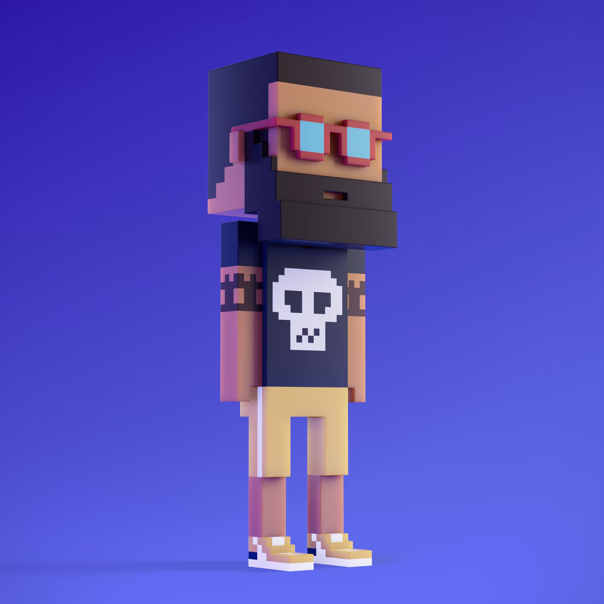 Meebits are 20,000 unique 3D voxel characters created by a custom generative algorithm.