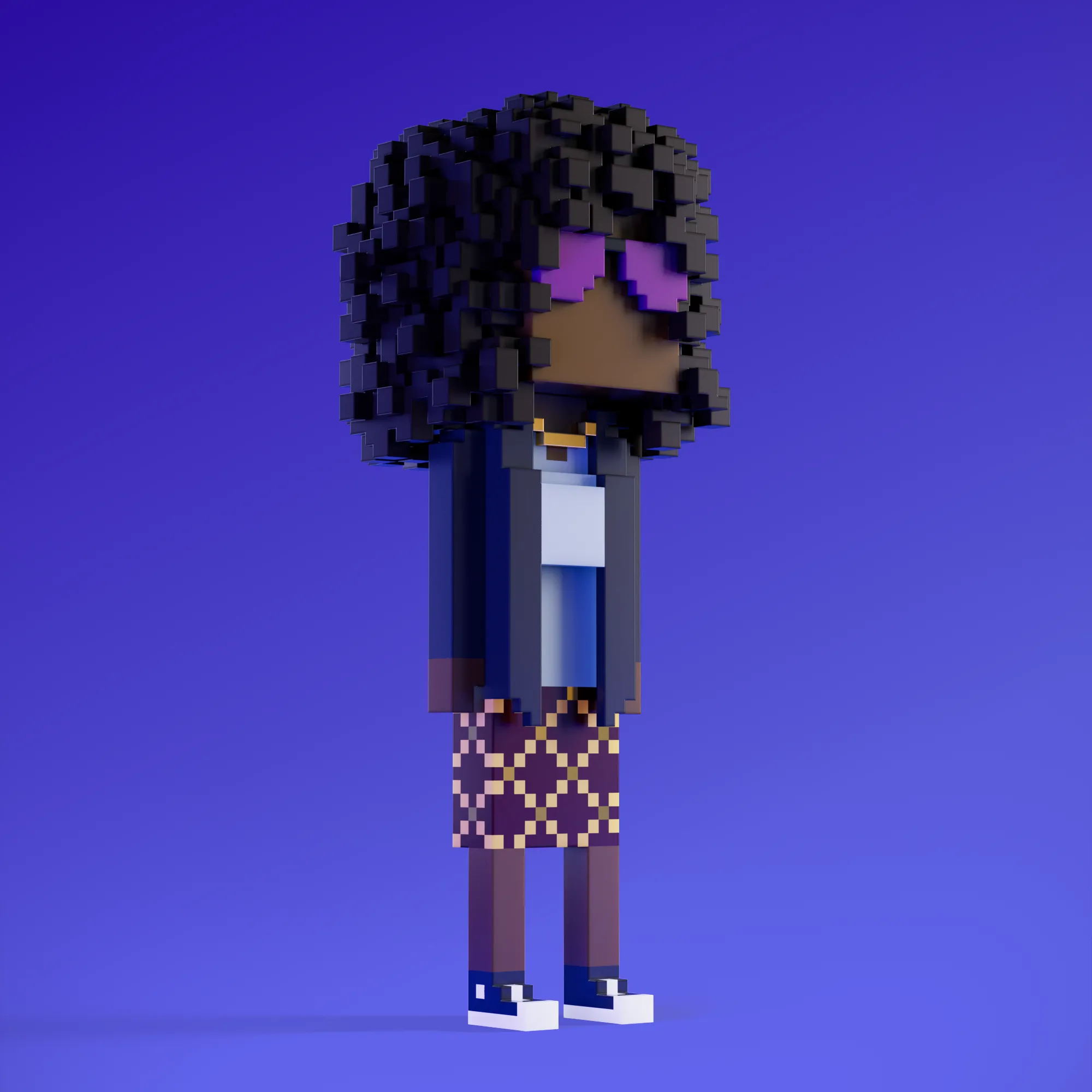 Meebits are 20,000 unique 3D voxel characters created by a custom generative algorithm.