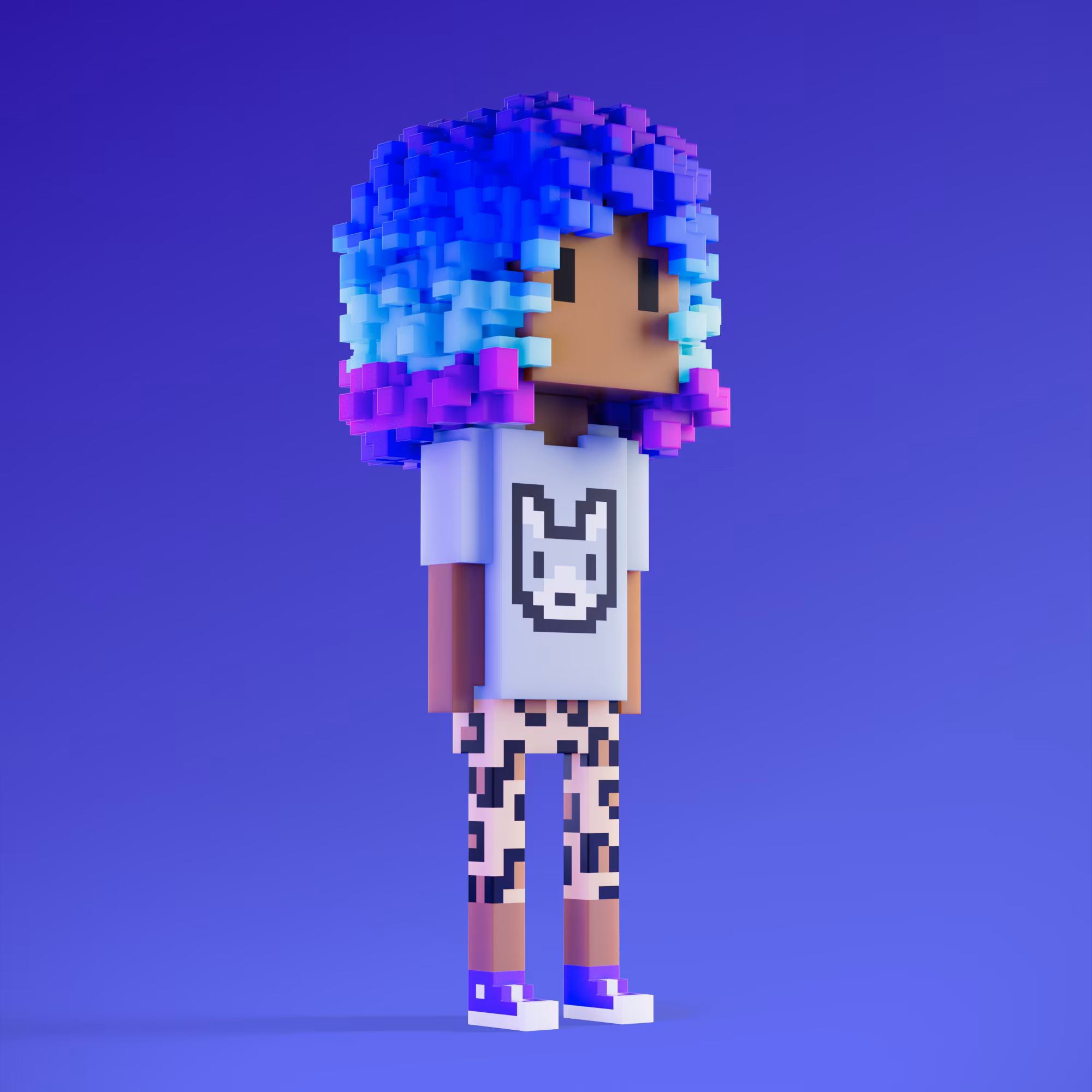 Meebits are 20,000 unique 3D voxel characters created by a custom generative algorithm.