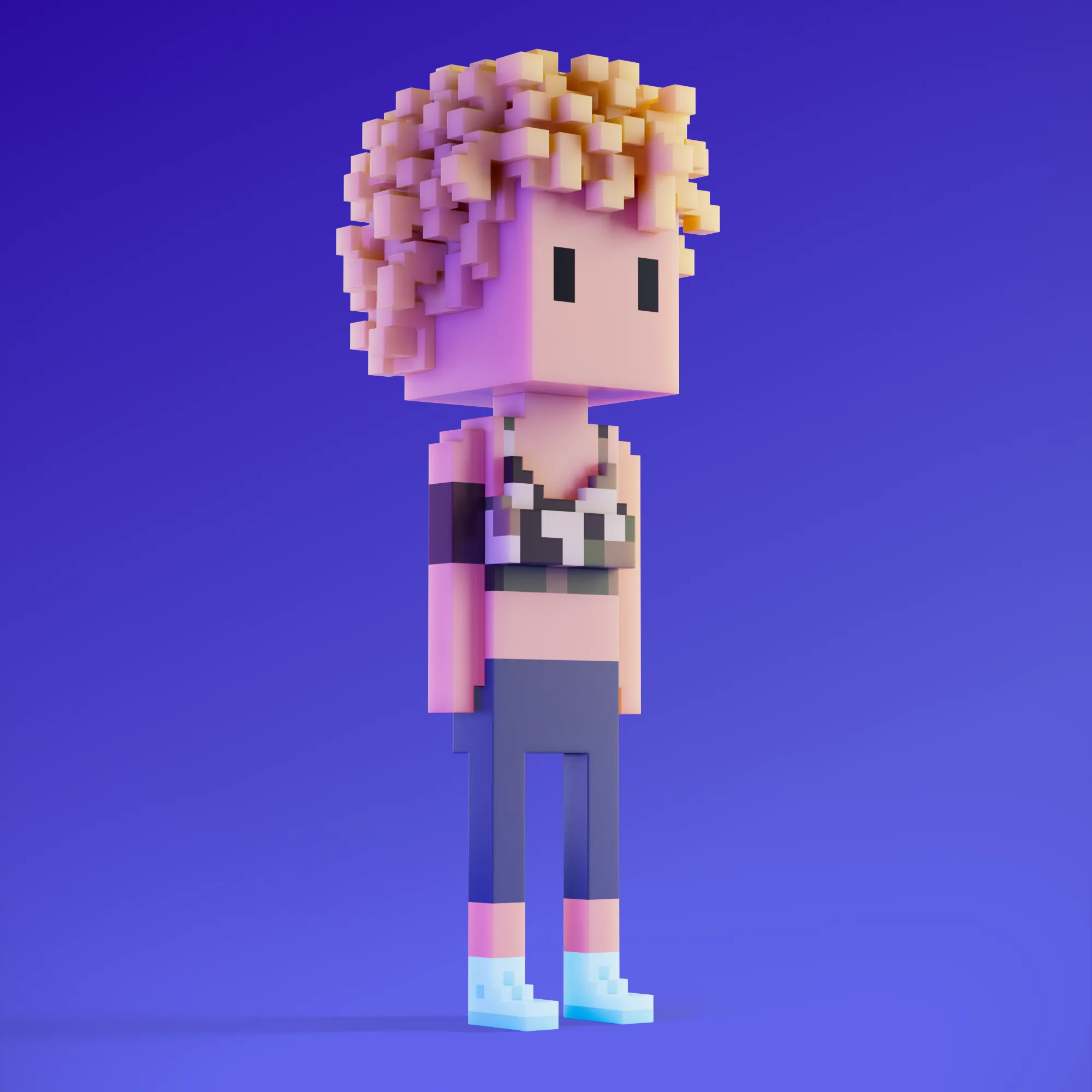 Meebits are 20,000 unique 3D voxel characters created by a custom generative algorithm.