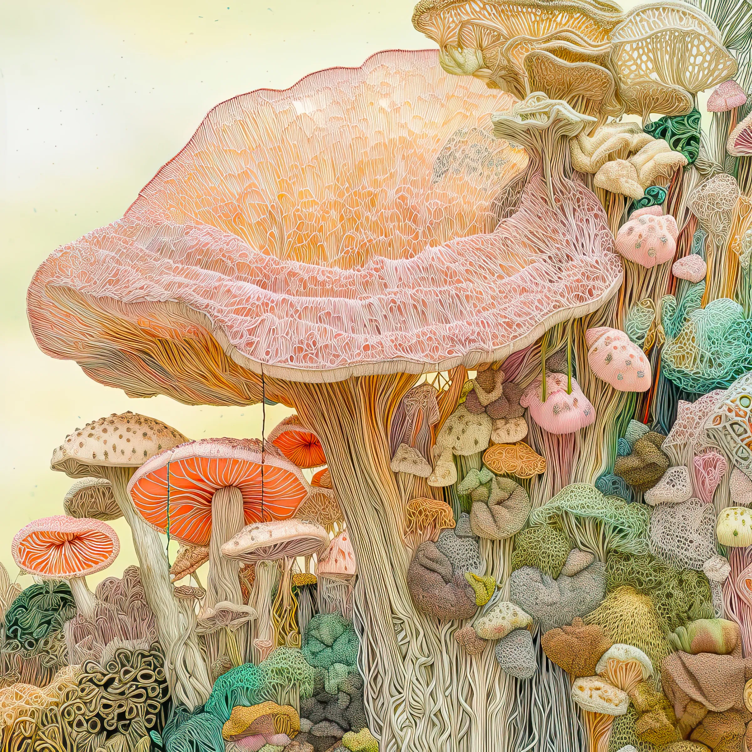 Welcome to "Kinoko Dreams," a collection of Japanese artworks inspired by my adventures in the magical world of mushroom picking in Japan.

Imagine spending weekends in the autumn, not at home, but in the forests around Tokyo with my dad's work buddies. It seemed a bit strange at first – choosing colleagues over family during free time. But in Japan, work is more than just a job; it's like a second family, a big part of social life.

Our journeys took us to places like Chichibu-Tama-Kai National Park and the Okutama region, where diverse flora, including lots of mushrooms, awaited. Together, we collected these little treasures as a way to bond, relax, and shake off stress.

While picking mushrooms, my friends shared captivating stories about Japanese myths tied to these fungi. One story stood out – the Matsutake myth. It's a pine mushroom symbolizing good fortune and happiness, especially during the beautiful autumn harvest season.

We also discovered other awesome mushrooms like Shiitake, Maitake, and Enoki. Each had its own story and importance, even in Japanese cooking. Recipes were shared, making our mushroom adventures not just about picking but also about creating delicious meals together.

All these incredible memories sparked the idea to turn my experiences into art. "Kinoko Dreams" is a way to share the joy, stories, and magic of mushrooms with you. These artworks, filled with love and nostalgia, will be released during NFT Paris with Bright Moments, inviting you to join the whimsical journey of "Kinoko Dreams."