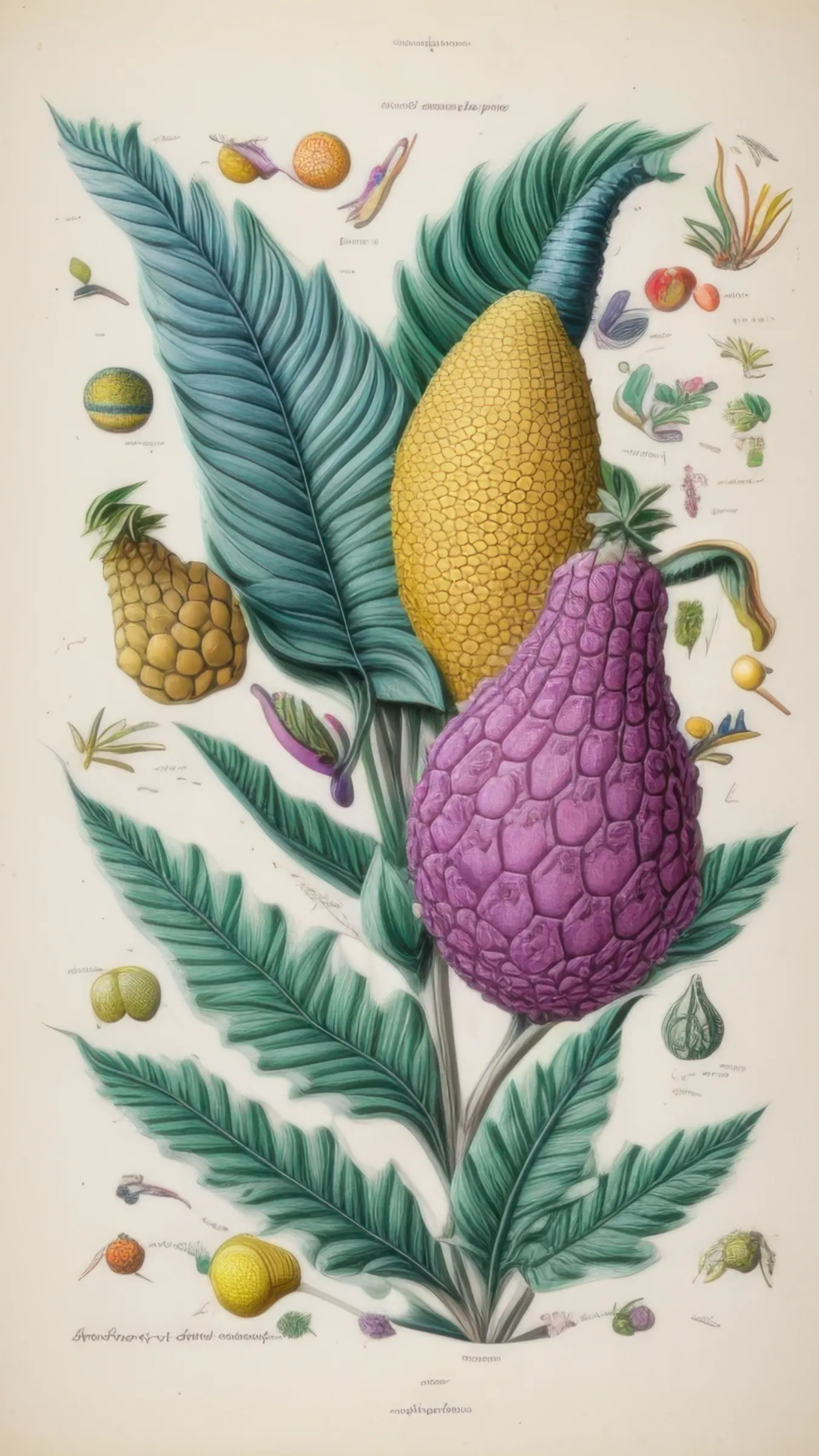 Part of the wider _Artificial Botany_ (2019) series, the _Unseen Flora_ collection shines a spotlight on the fantastical and surreal botanical illustrations created by four British scientists and artists: Charlotte Bancroft, Beatrice Hastings, Edmund Thorne and Theodore Winslow.
The collection has as its focus the concept of truth, contextualised in the contemporary digital age where the boundaries between real and virtual, natural and artificial, seem to become more and more obscure. Especially after the sudden influx of innovative technologies led by AI language models and image generation systems, the notion of truth has become even more arbitrary, always hidden behind a thin veil of plausibility and verisimilitude.  

_Unseen Flora_ stands at the interplay between these areas: the collection wants to explore unreal but plausible histories through the visual depictions of the four illustrators, offering us an unprecedented glimpse into their imaginary botanical dimensions.