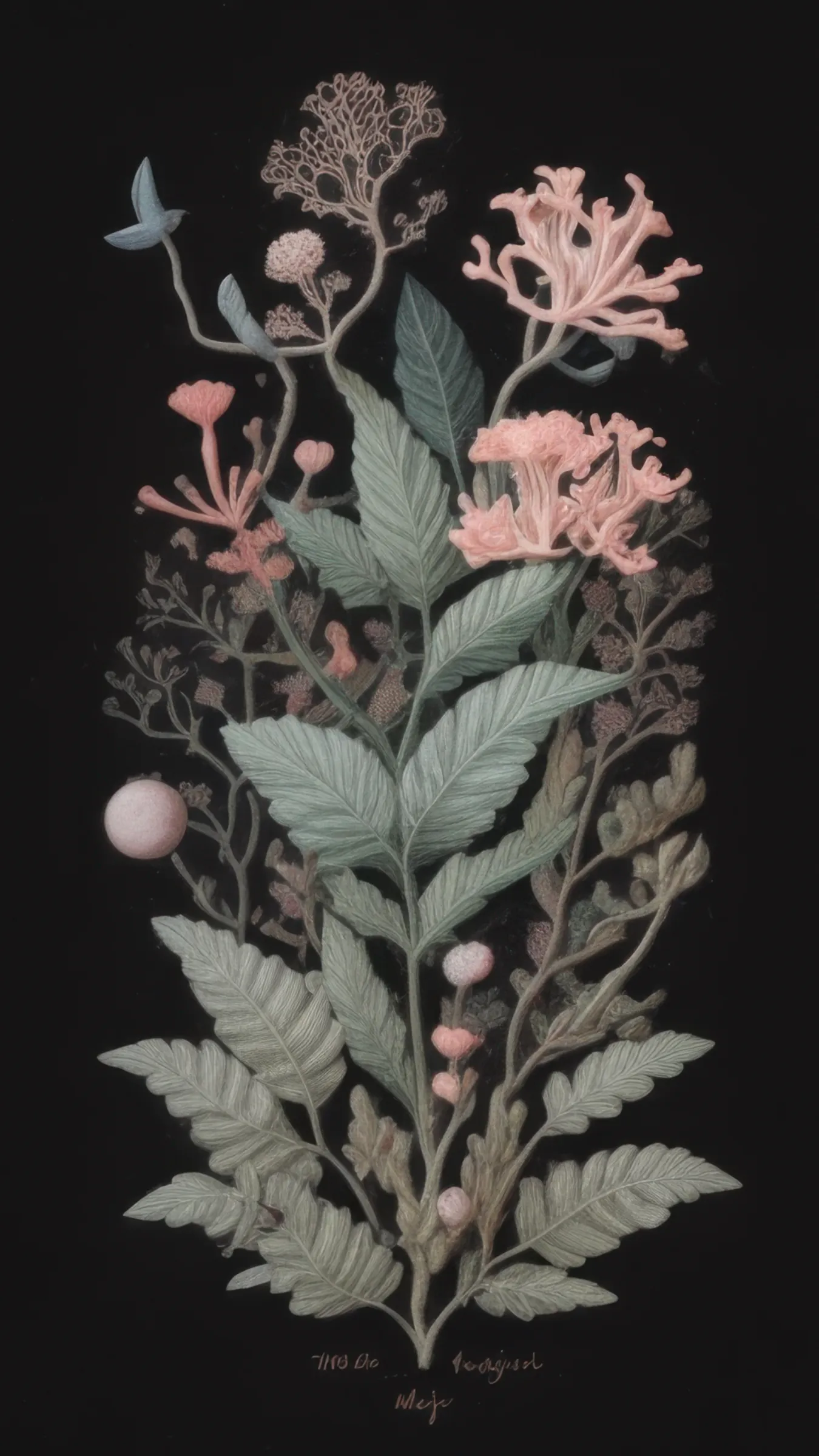 Part of the wider _Artificial Botany_ (2019) series, the _Unseen Flora_ collection shines a spotlight on the fantastical and surreal botanical illustrations created by four British scientists and artists: Charlotte Bancroft, Beatrice Hastings, Edmund Thorne and Theodore Winslow.
The collection has as its focus the concept of truth, contextualised in the contemporary digital age where the boundaries between real and virtual, natural and artificial, seem to become more and more obscure. Especially after the sudden influx of innovative technologies led by AI language models and image generation systems, the notion of truth has become even more arbitrary, always hidden behind a thin veil of plausibility and verisimilitude.  

_Unseen Flora_ stands at the interplay between these areas: the collection wants to explore unreal but plausible histories through the visual depictions of the four illustrators, offering us an unprecedented glimpse into their imaginary botanical dimensions.