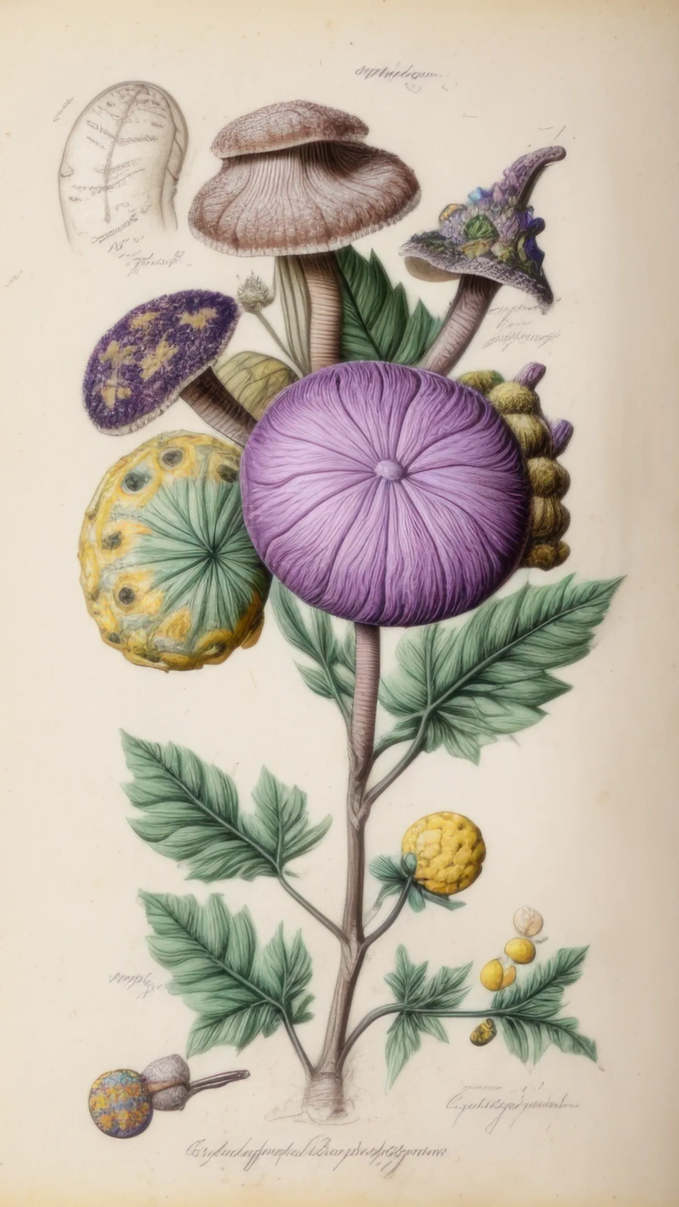 Part of the wider _Artificial Botany_ (2019) series, the _Unseen Flora_ collection shines a spotlight on the fantastical and surreal botanical illustrations created by four British scientists and artists: Charlotte Bancroft, Beatrice Hastings, Edmund Thorne and Theodore Winslow.
The collection has as its focus the concept of truth, contextualised in the contemporary digital age where the boundaries between real and virtual, natural and artificial, seem to become more and more obscure. Especially after the sudden influx of innovative technologies led by AI language models and image generation systems, the notion of truth has become even more arbitrary, always hidden behind a thin veil of plausibility and verisimilitude.  

_Unseen Flora_ stands at the interplay between these areas: the collection wants to explore unreal but plausible histories through the visual depictions of the four illustrators, offering us an unprecedented glimpse into their imaginary botanical dimensions.